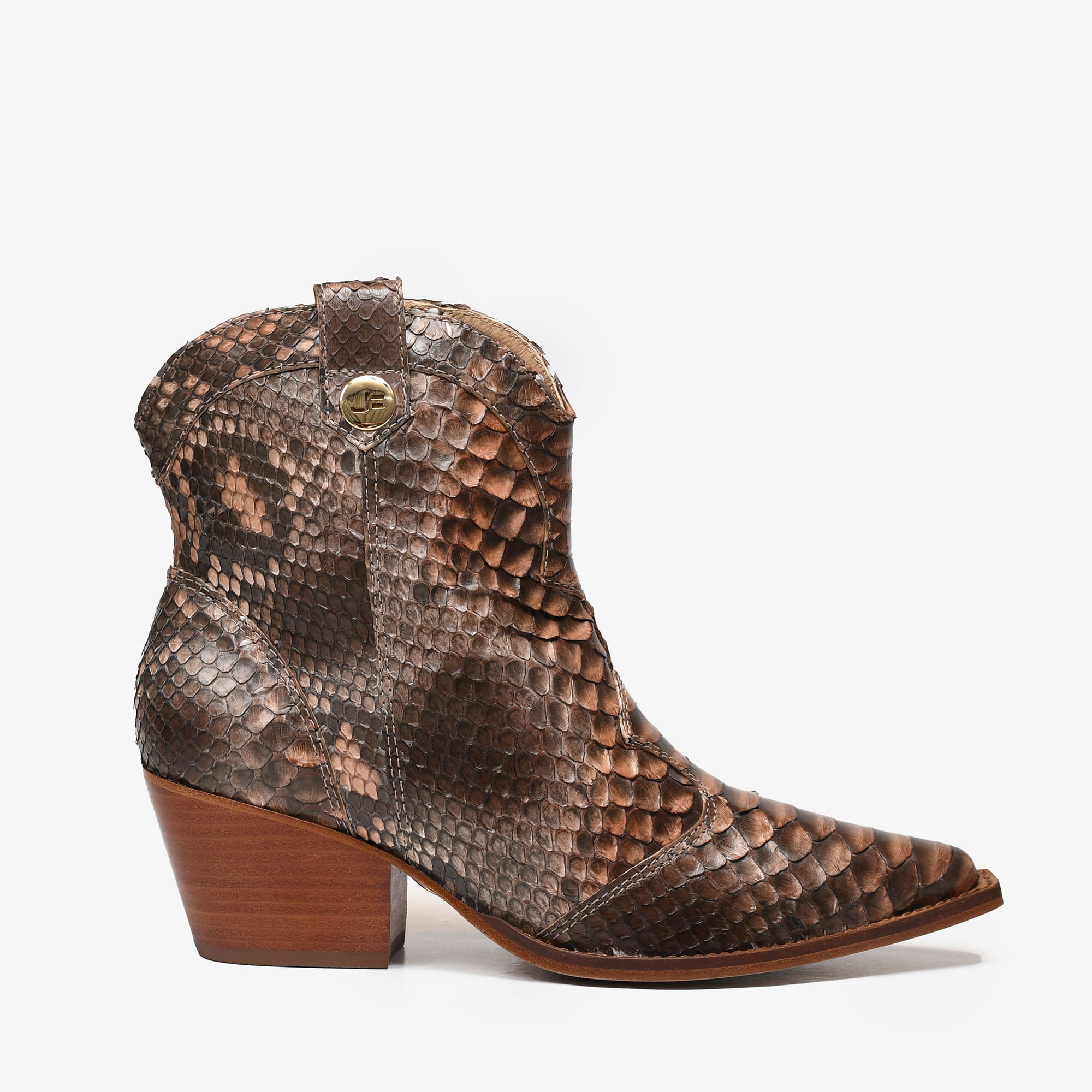Bota Western Cano Curto Nude Cobra Python