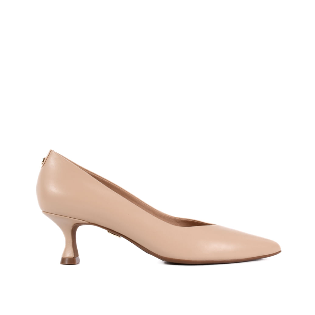 Scarpin Nude Aveia Salto Fino Couro