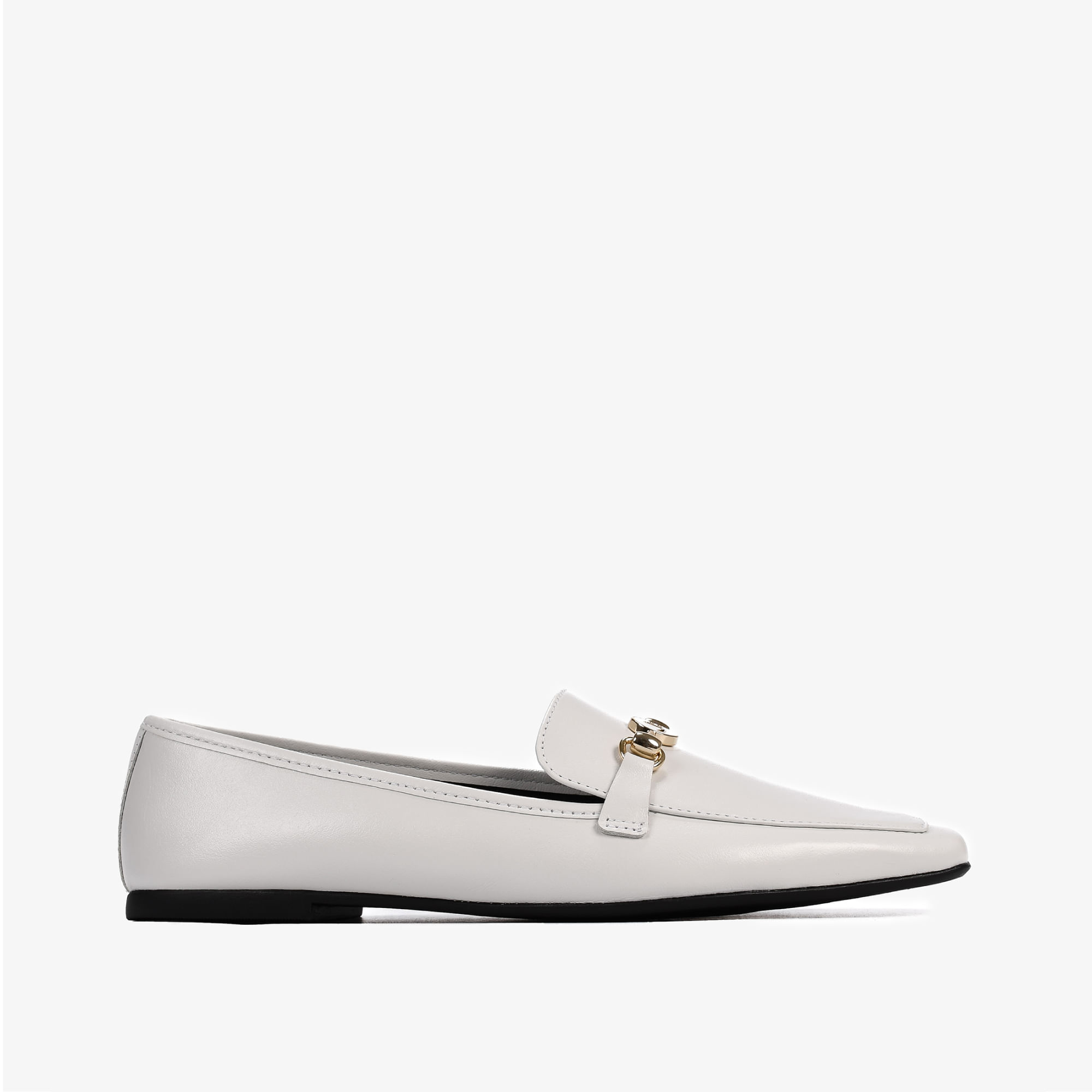Loafer Branco Blanc Salto Baixo Couro
