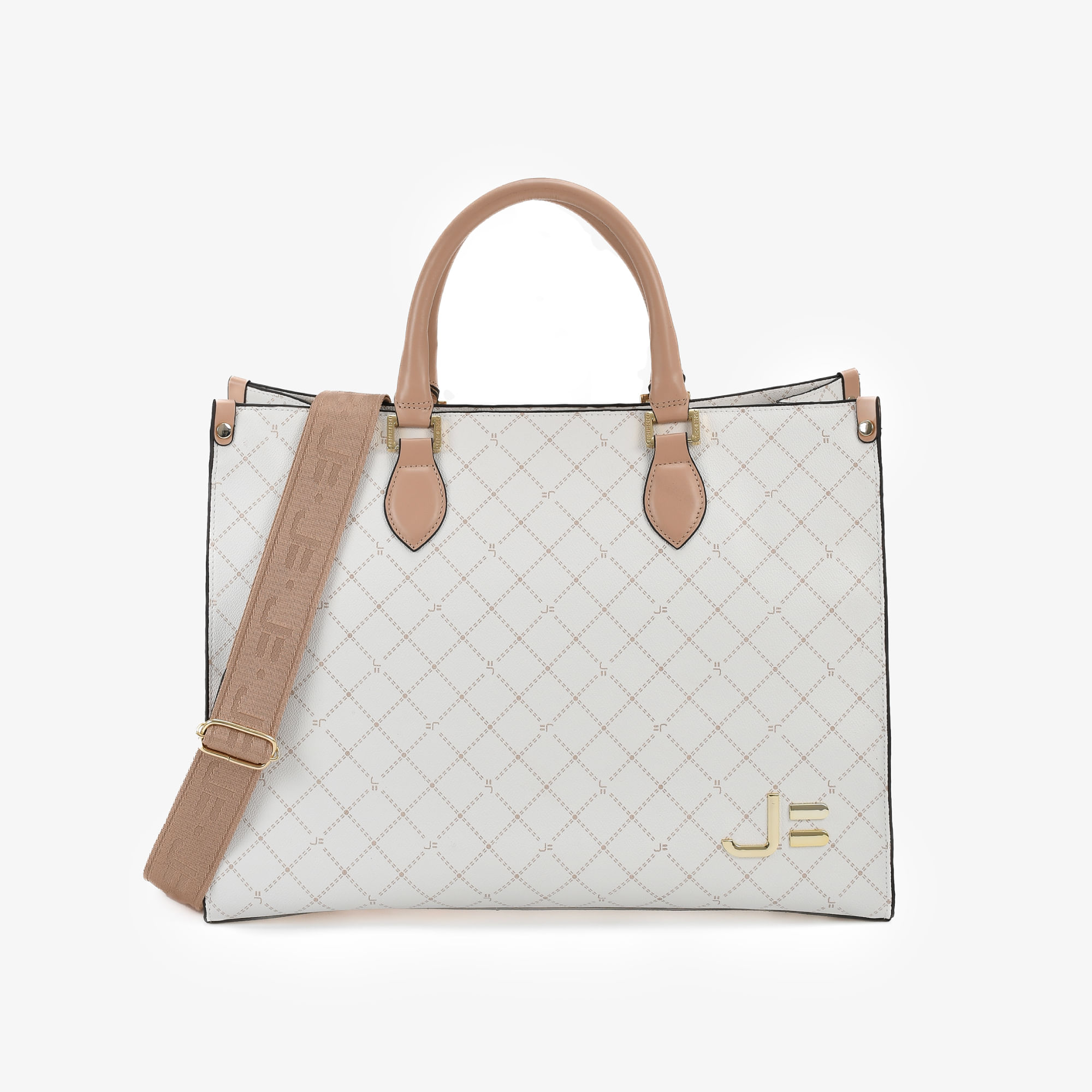 Bolsa Shopping Monograma Jb Off White Nude Linho