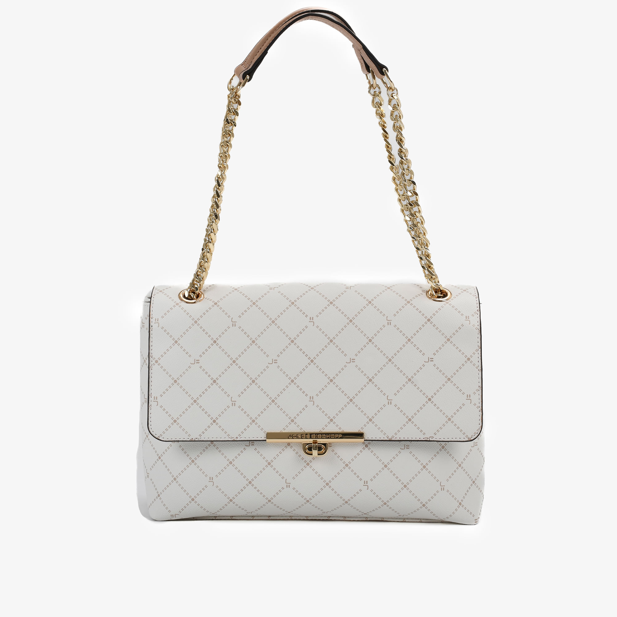 Bolsa De Ombro Monograma Jb Off White  Nude Linho
