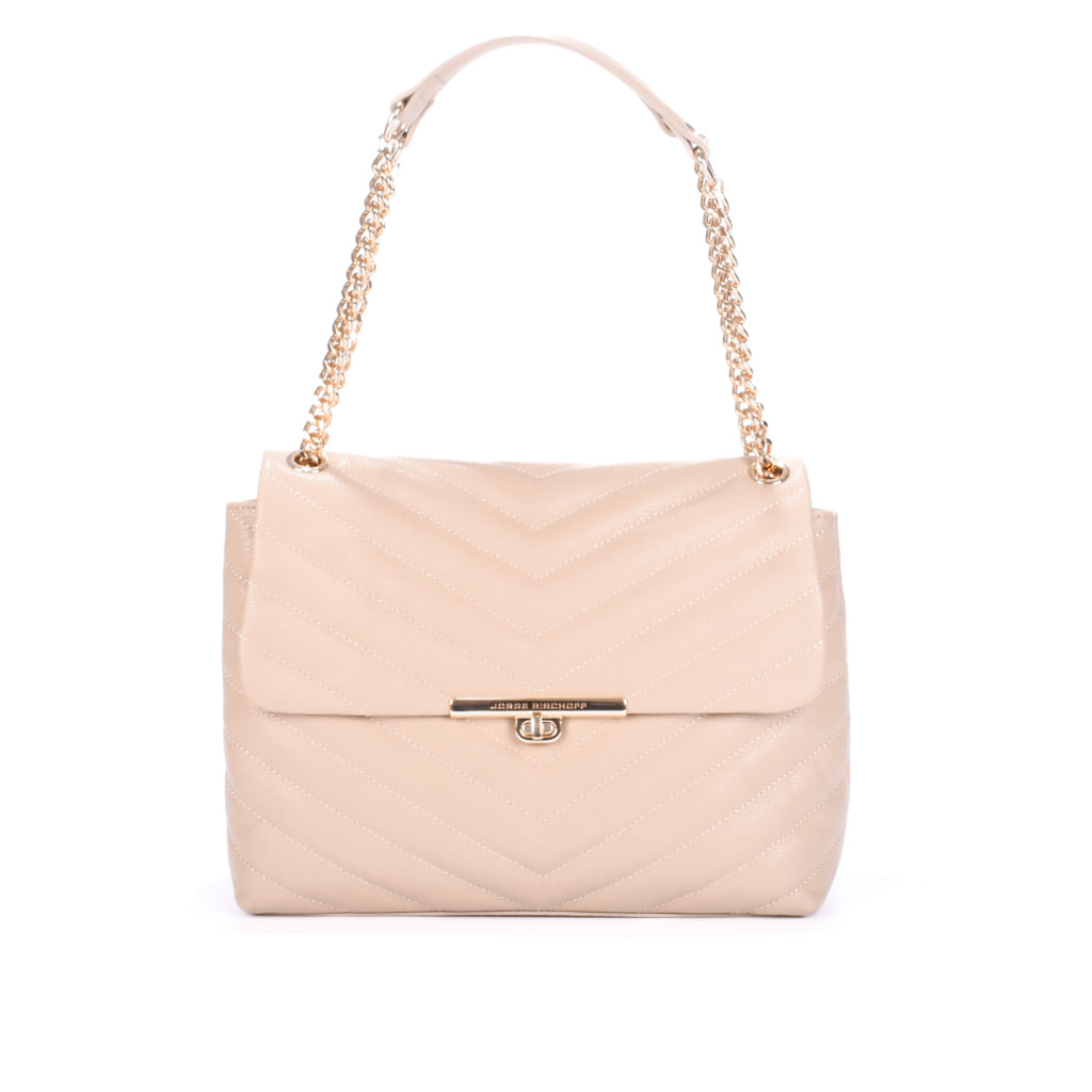 Bolsa De Ombro Nude Sand Matelassê Couro