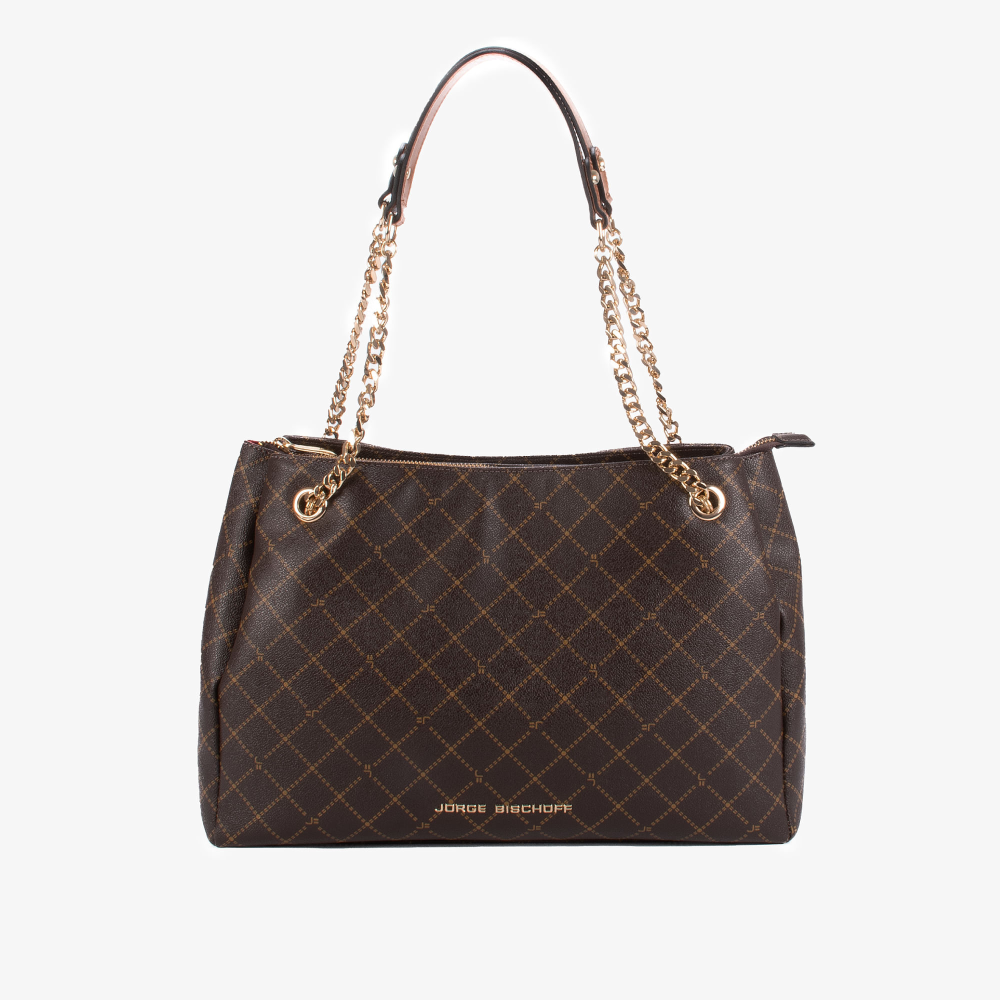 Bolsa De Ombro Monograma Jb Marrom Caramelo Amêndoa