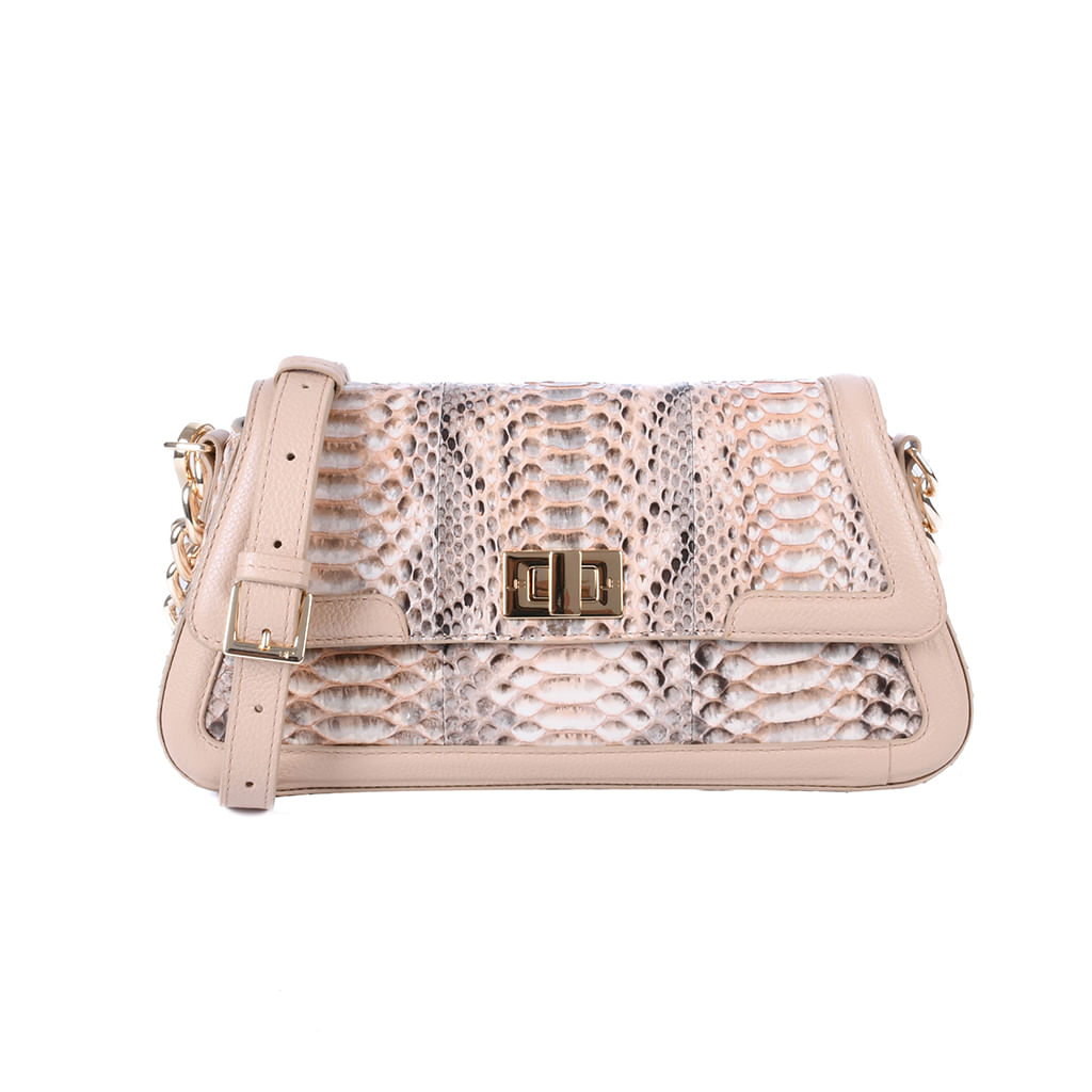 Bolsa Baguete Nude Sand Pele Cobra Python