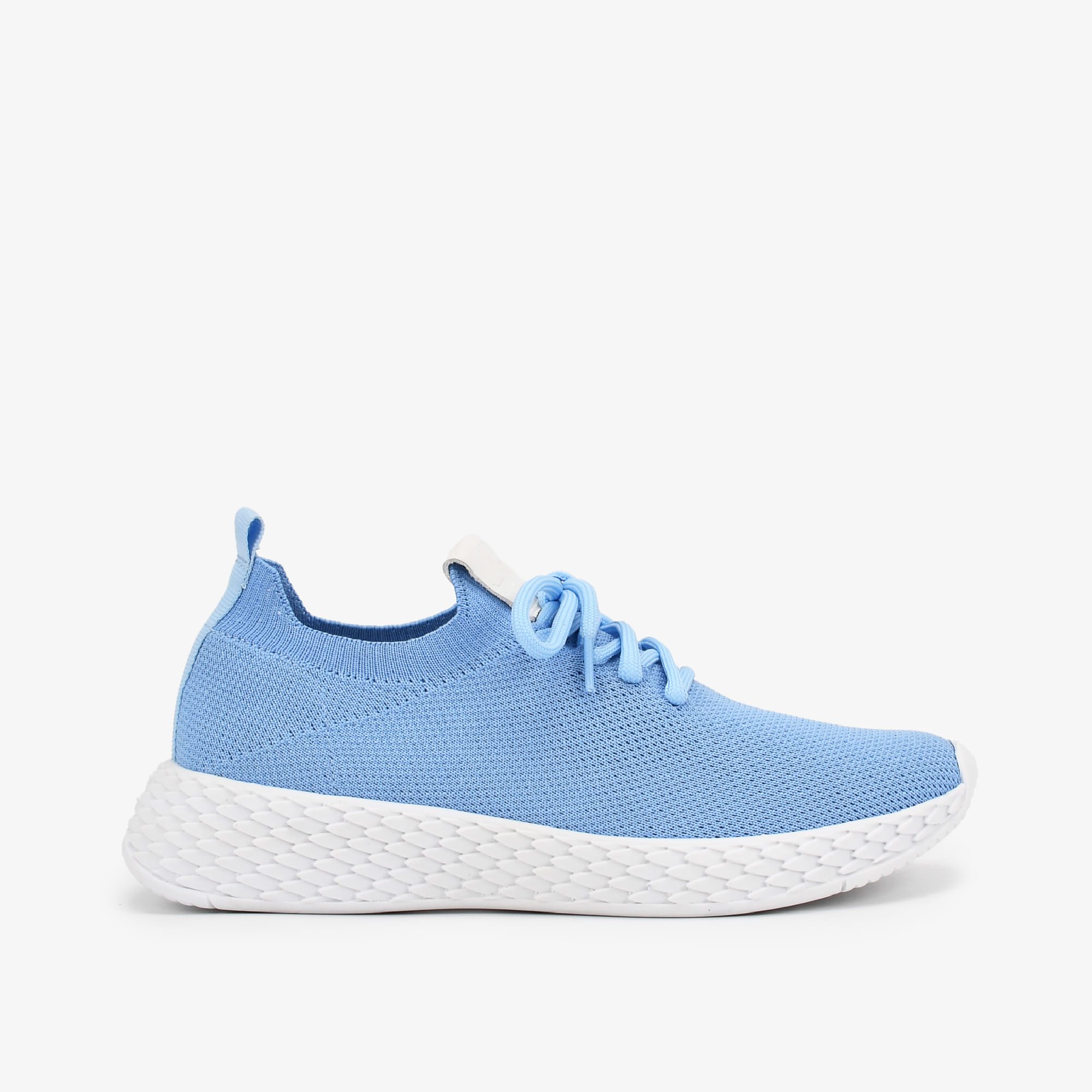 Tênis Azul Anil Solado Branco Knit Cadarço