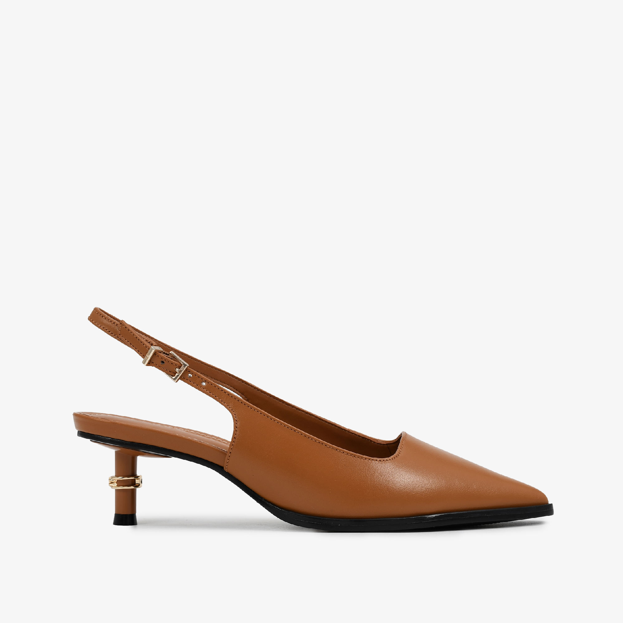 Slingback Caramelo Licor Salto Fino Couro