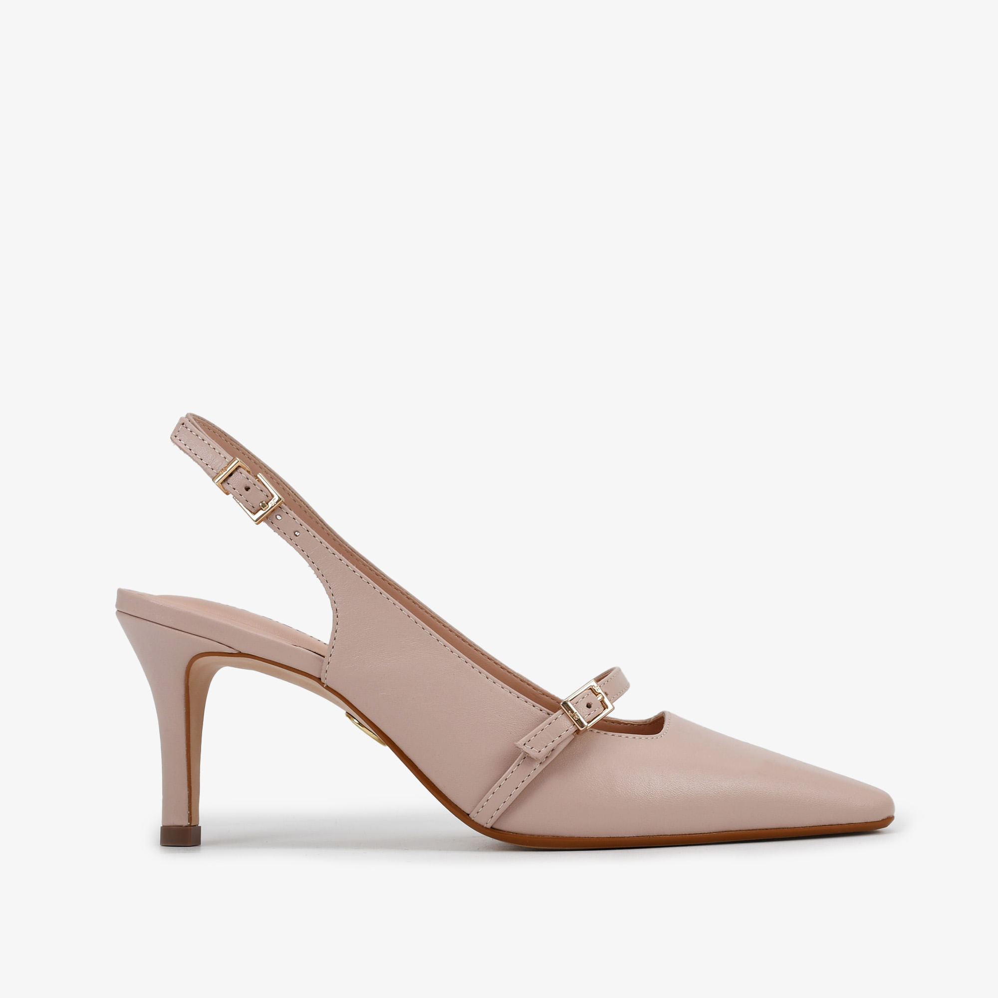 Slingback Rosa Rosê Salto Fino Couro