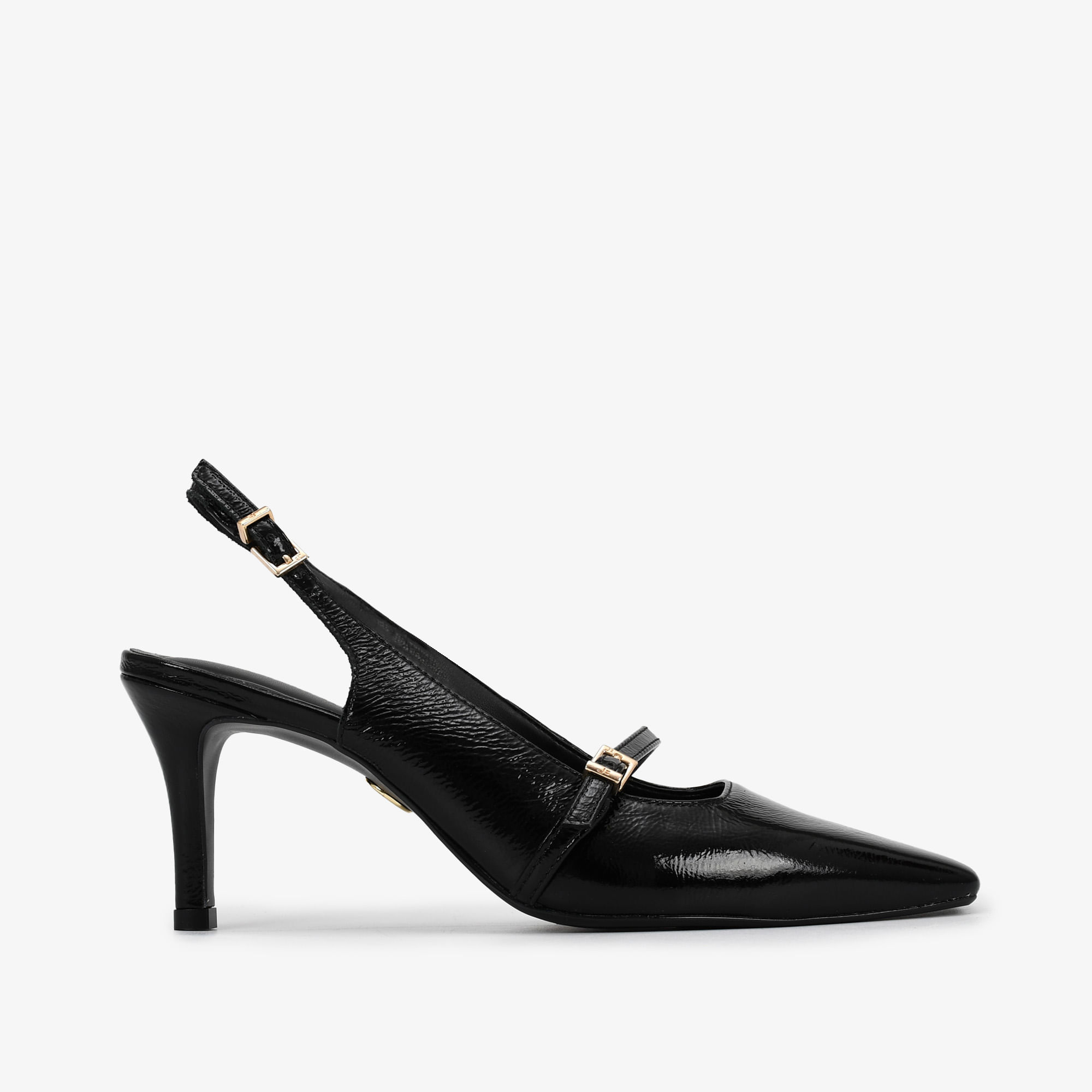 Slingback Preto Salto Fino Couro