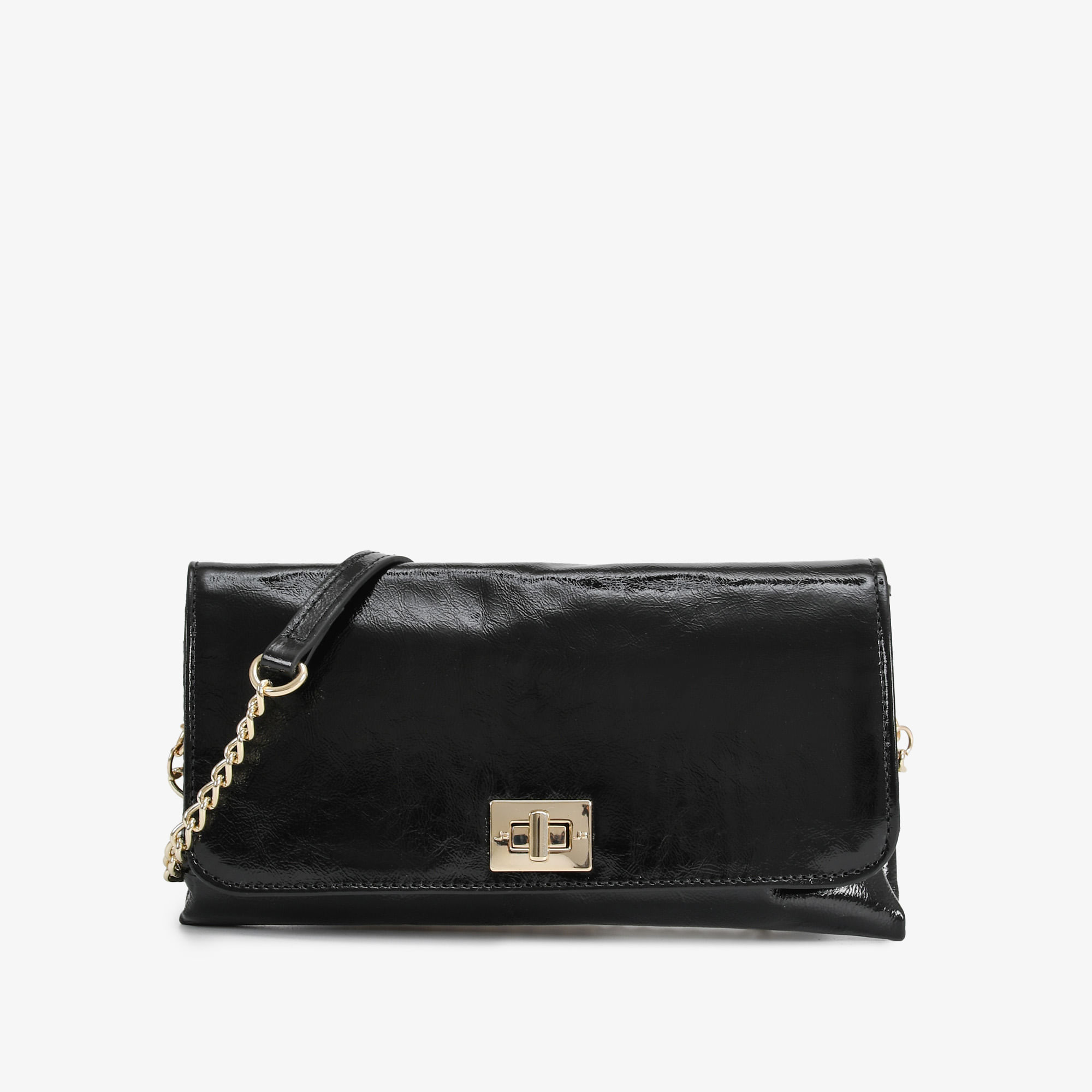 Bolsa Transversal Preto Couro Brilhoso