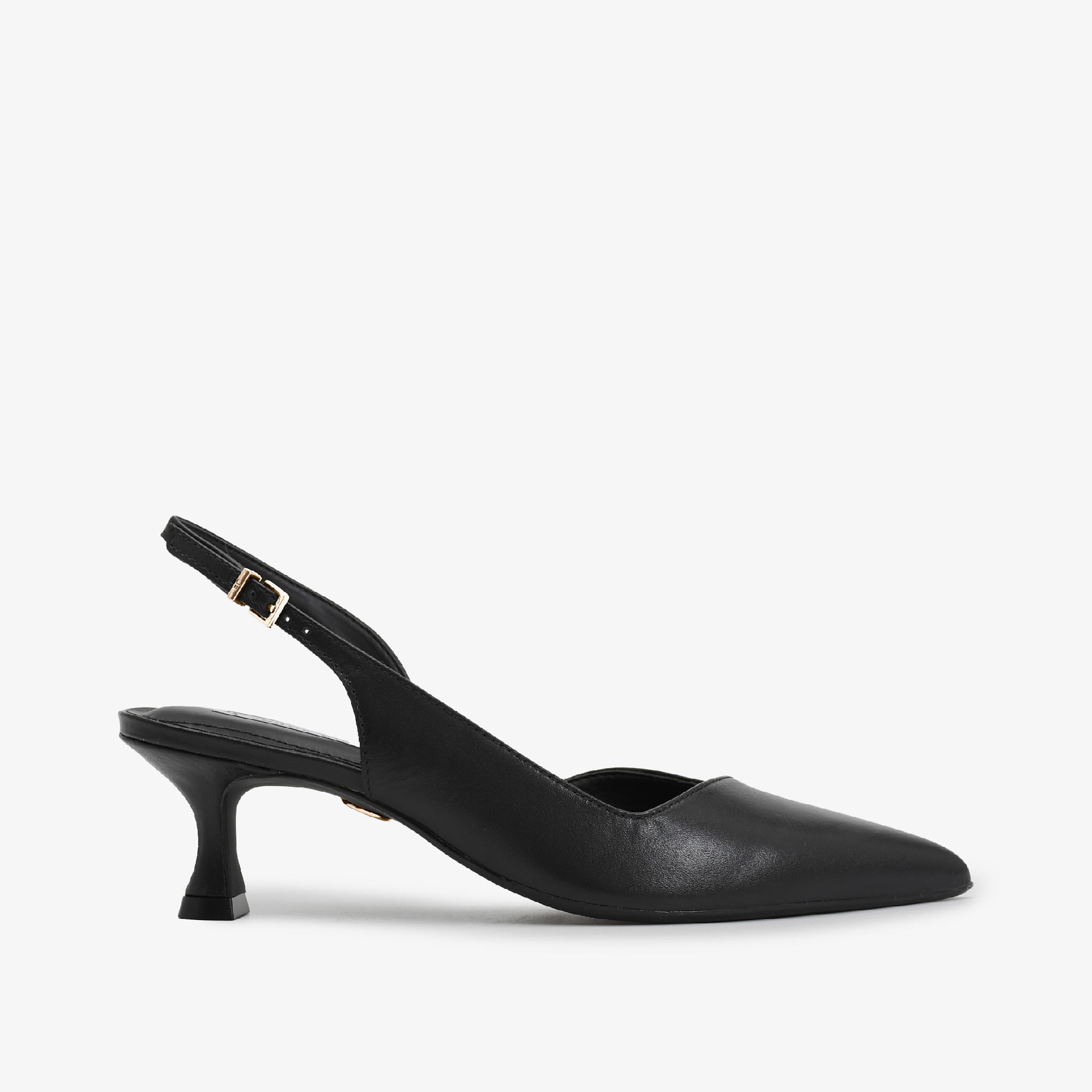 Slingback Preto Salto Fino Baixo Couro
