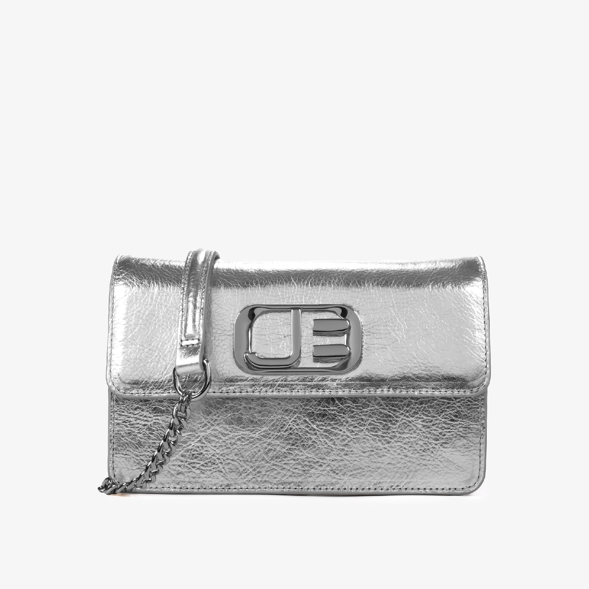 Bolsa De Ombro Prata Metalizado Couro