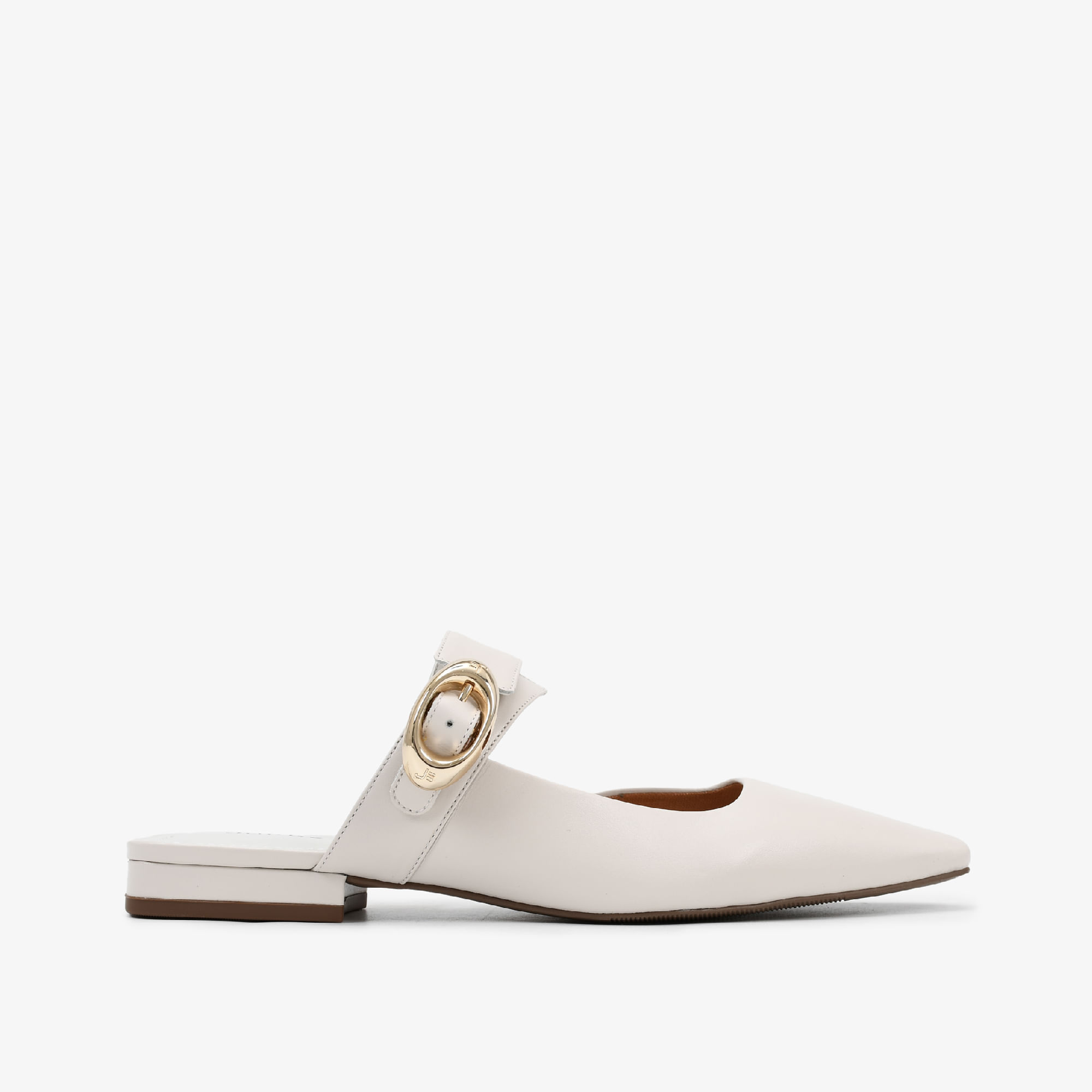 Mule Branco Blanc Salto Baixo Couro