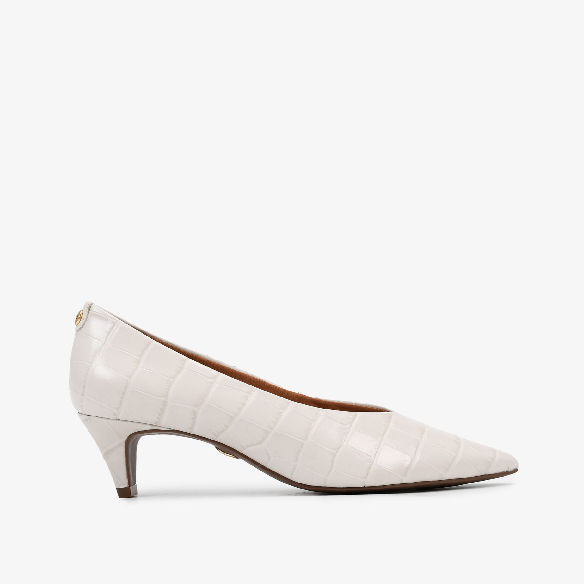 Scarpin Branco Blanc Couro Croco