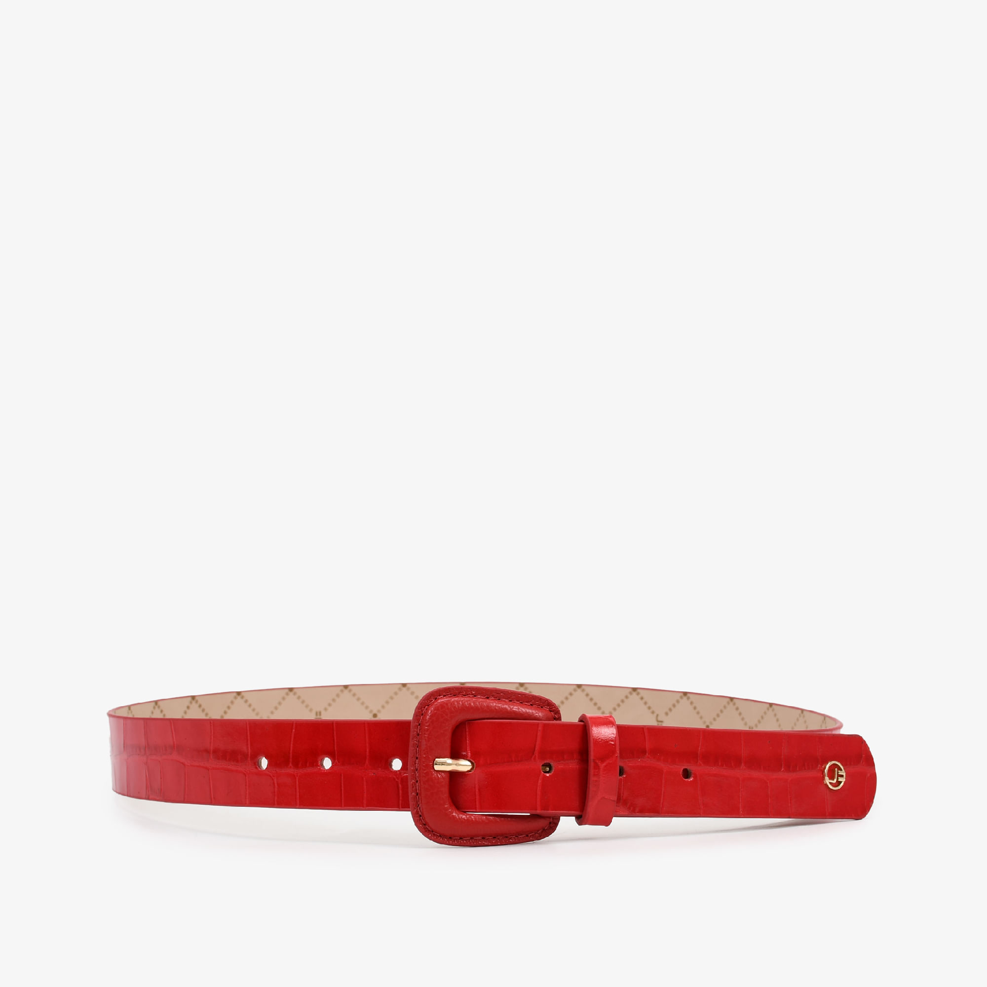 Cinto Vermelho Rubi Couro Croco