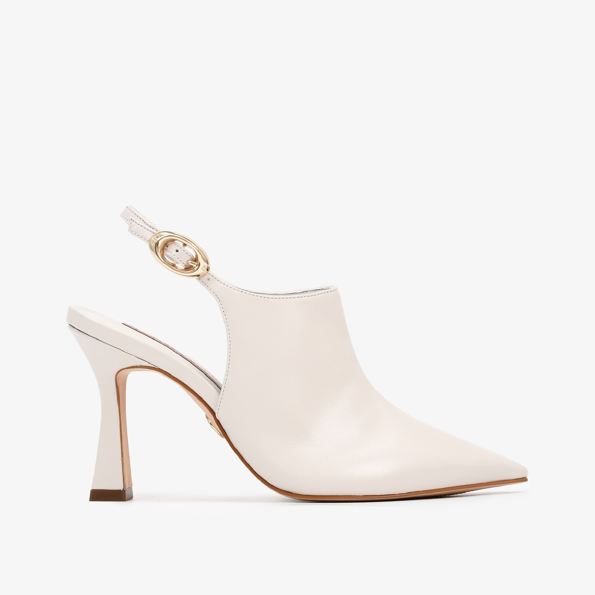 Slingback Salto Fino Branco Blanc Couro