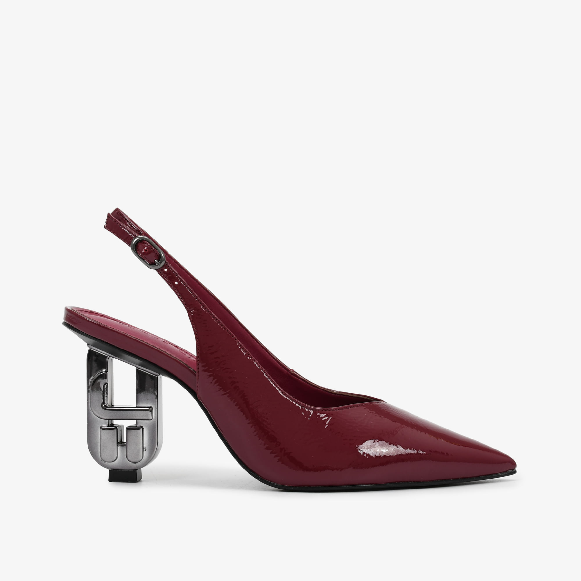 Slingback Vinho Dark Cherry Salto Exclusivo JB Heel Verniz Couro