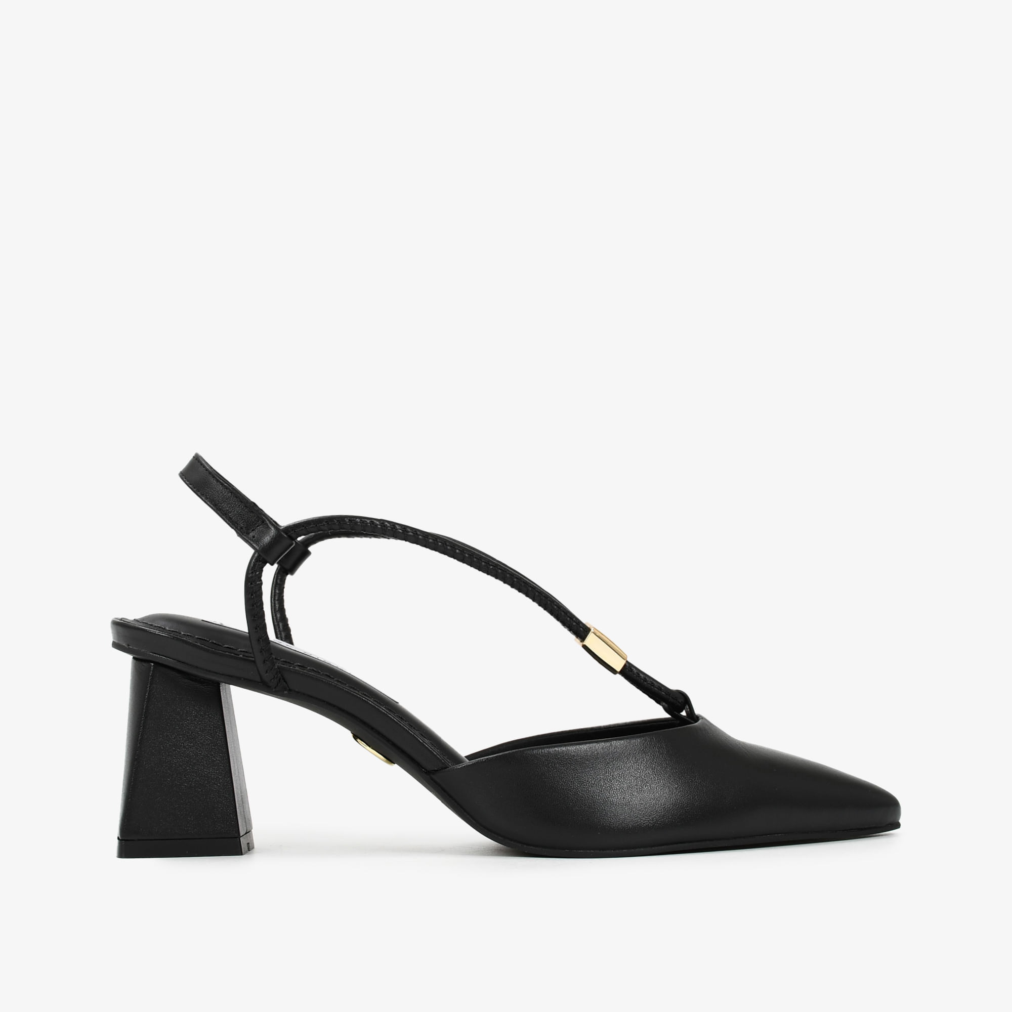 Slingback Salto Bloco Preto Couro