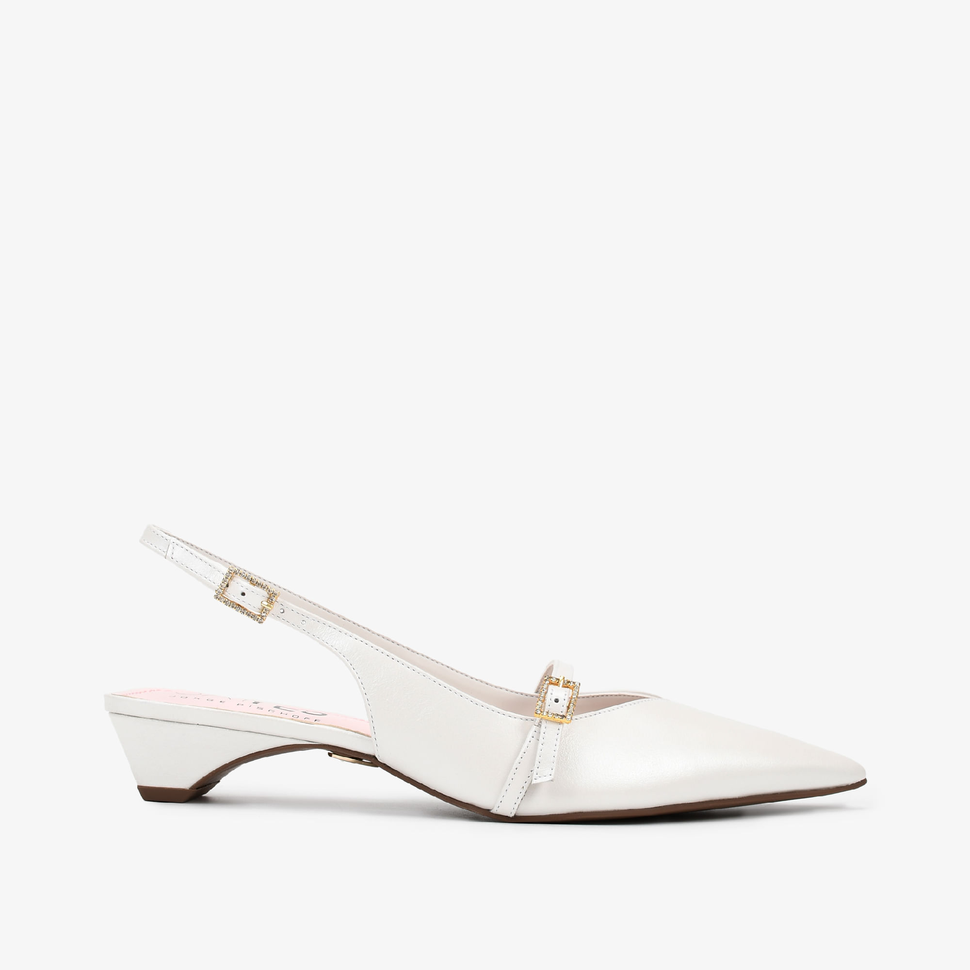 Slingback Branco Say Yes Salto Bloco Couro
