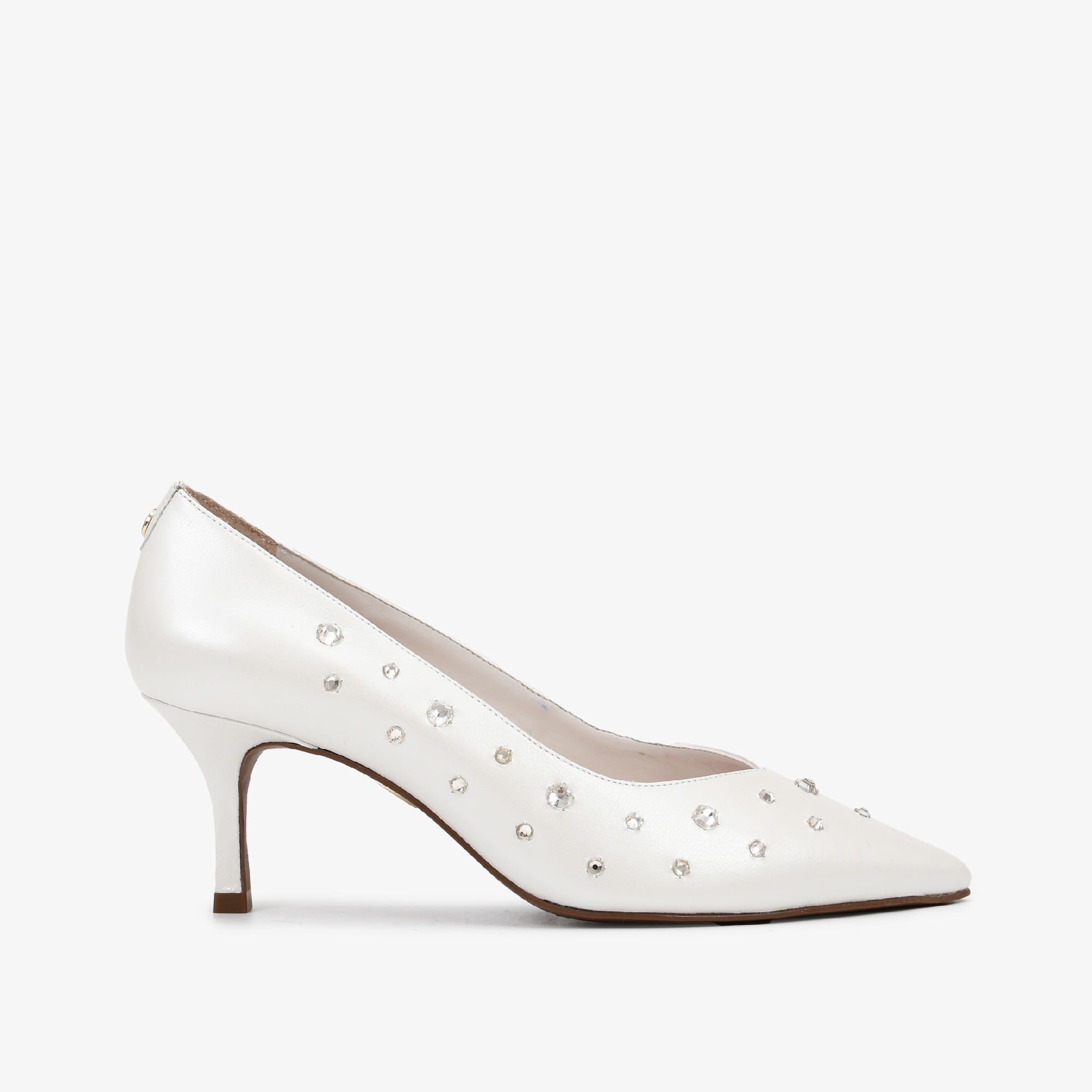 Scarpin Branco Say Yes Pedrarias Couro
