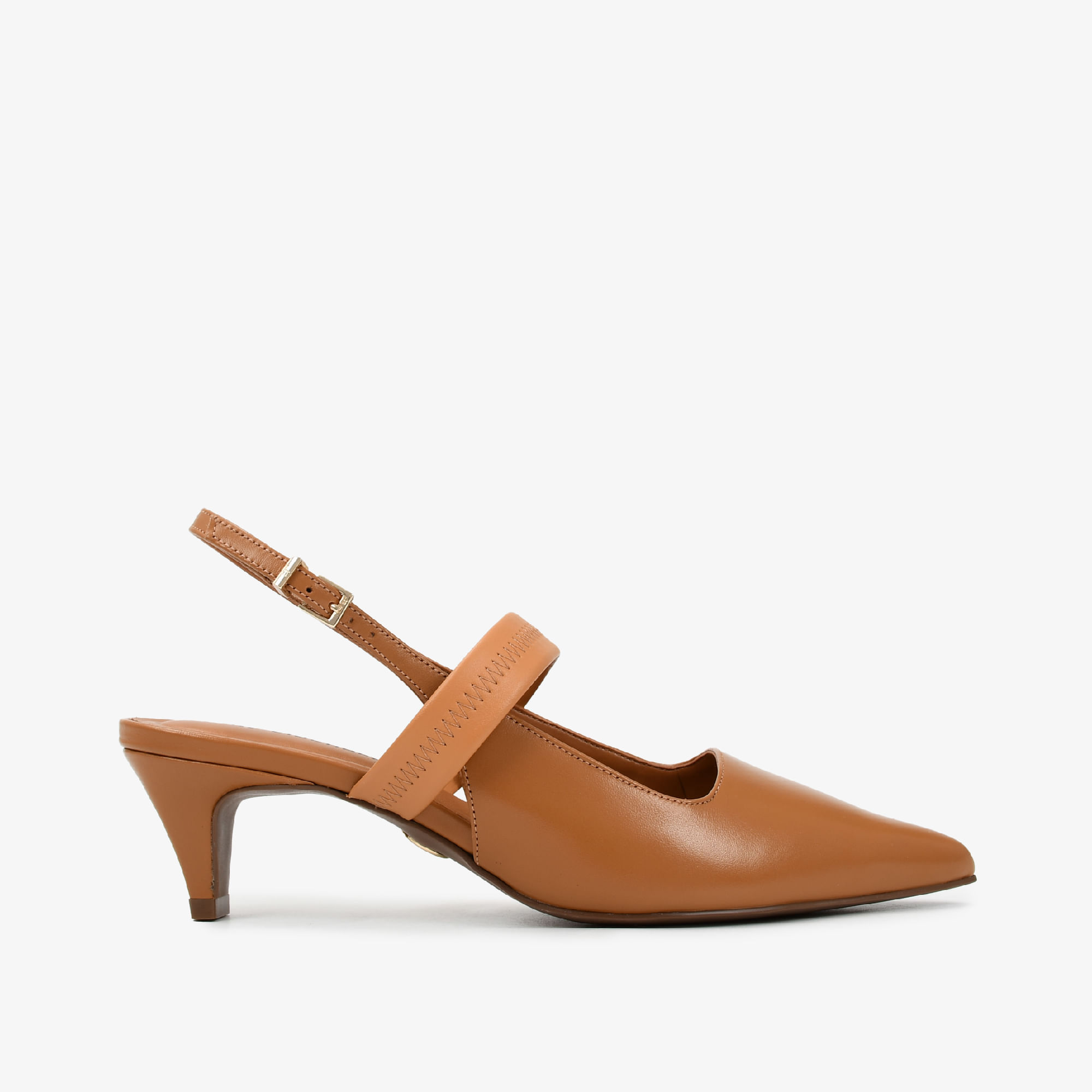 Slingback Caramelo Licor Bico Fino Couro