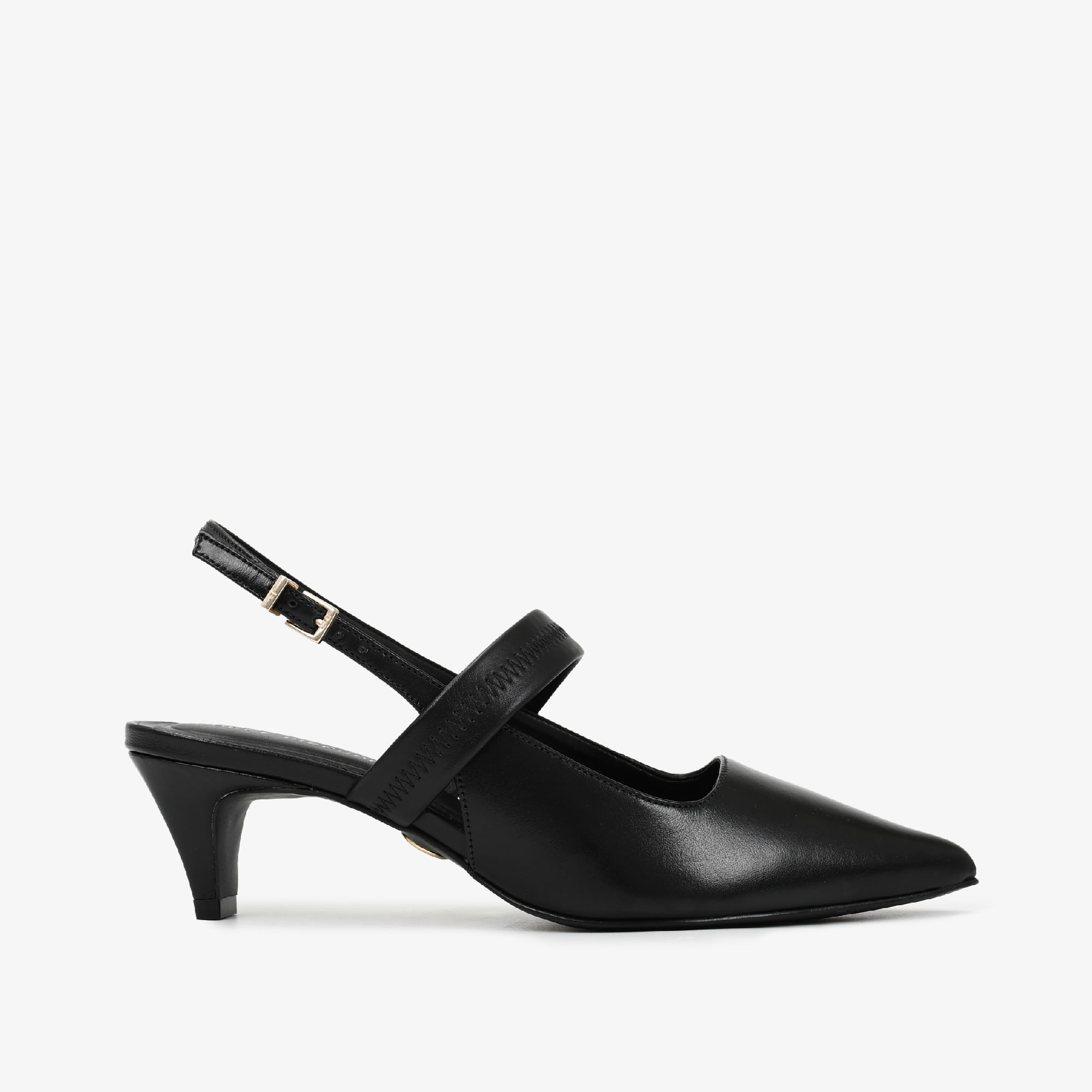 Slingback Preto Bico Fino Couro
