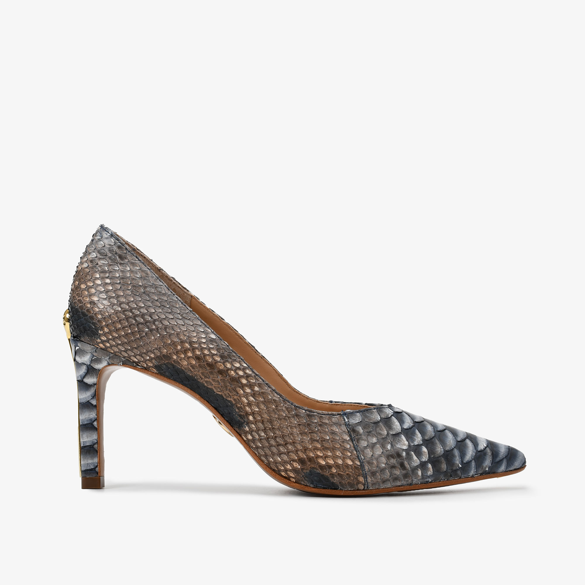 Scarpin Nude Marinho Pele Cobra Python Mandala JB