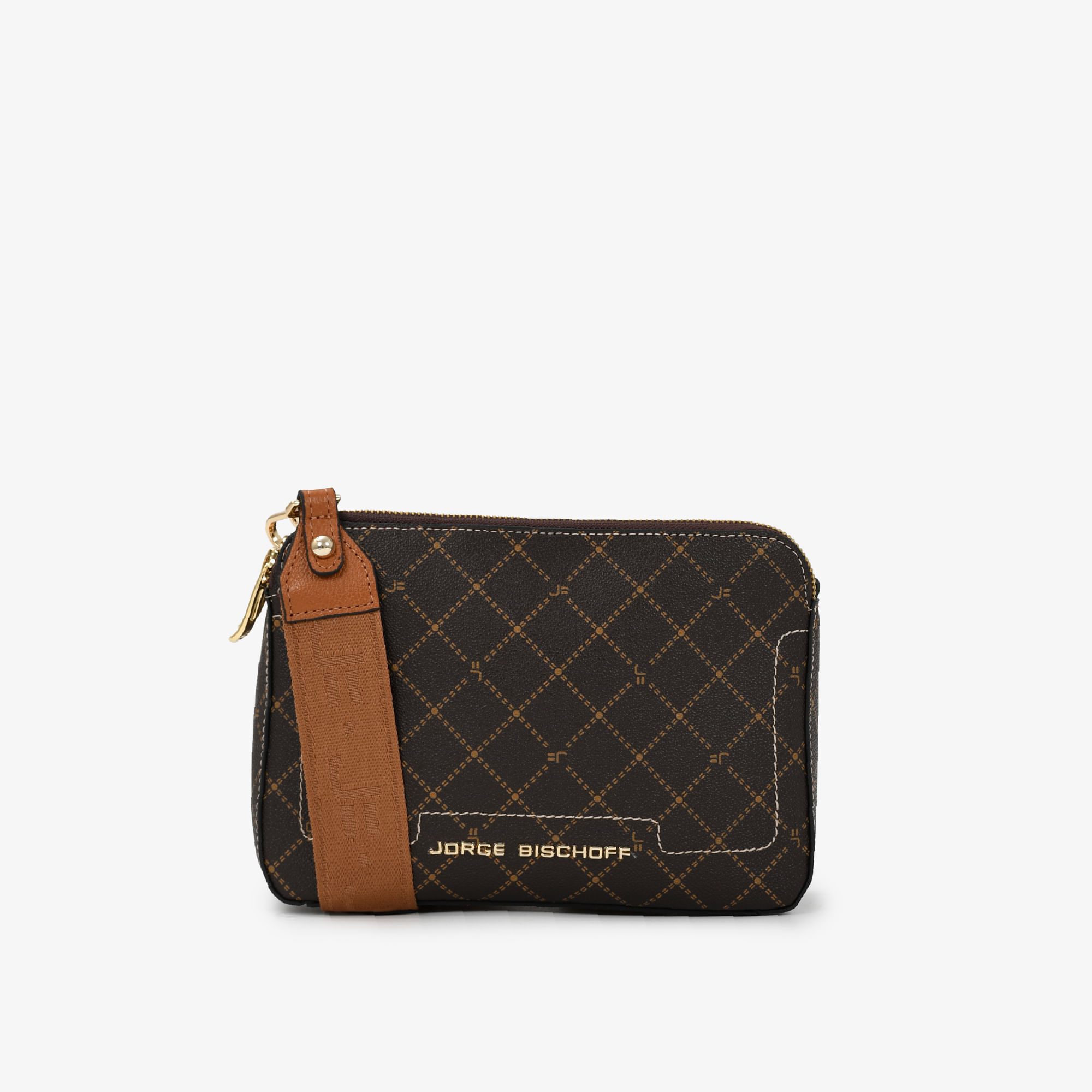 Bolsa Transversal Marrom Café Monograma Jb Couro
