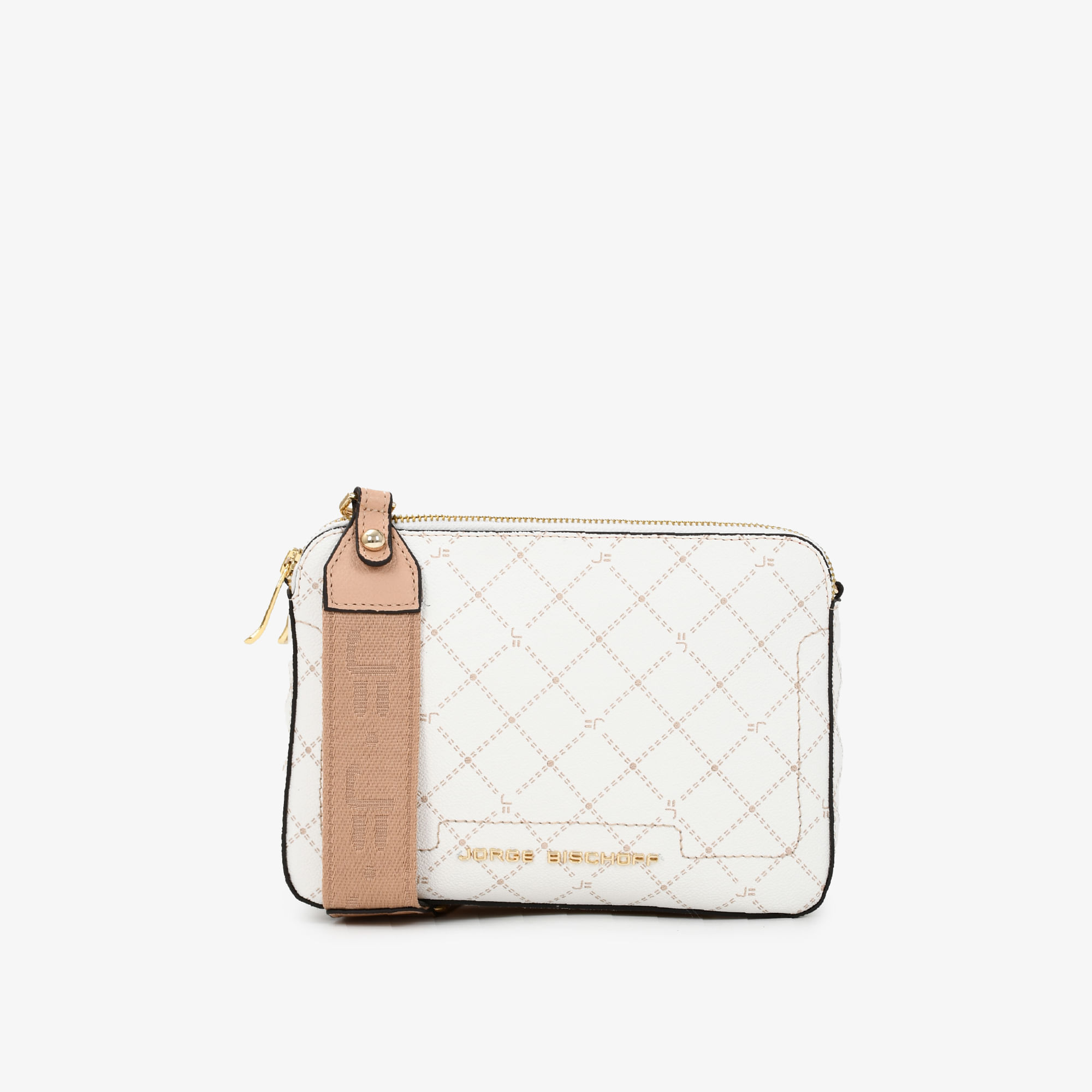Bolsa Transversal Off White Nude Monograma Jb Couro