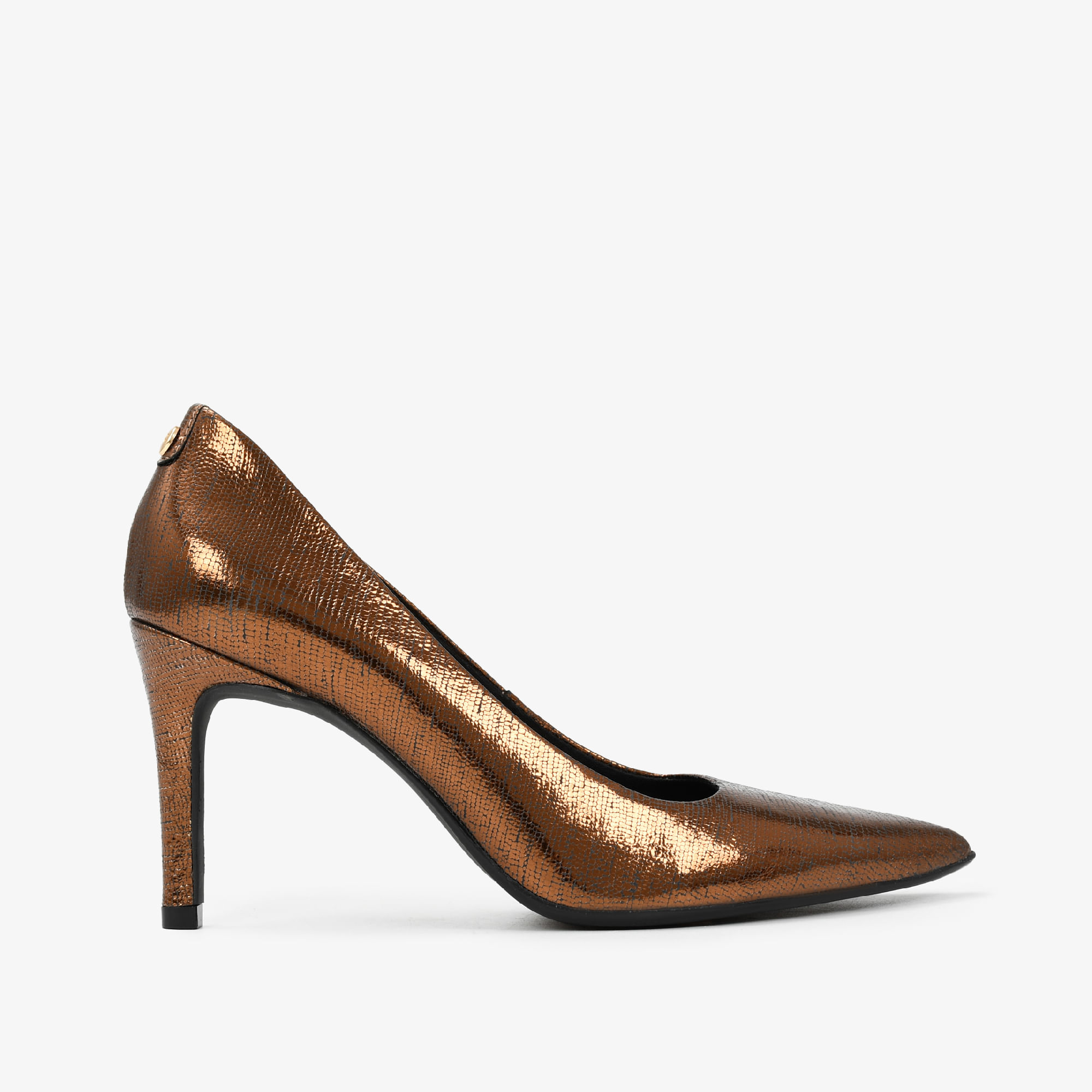 Scarpin Salto Fino Bronze Couro