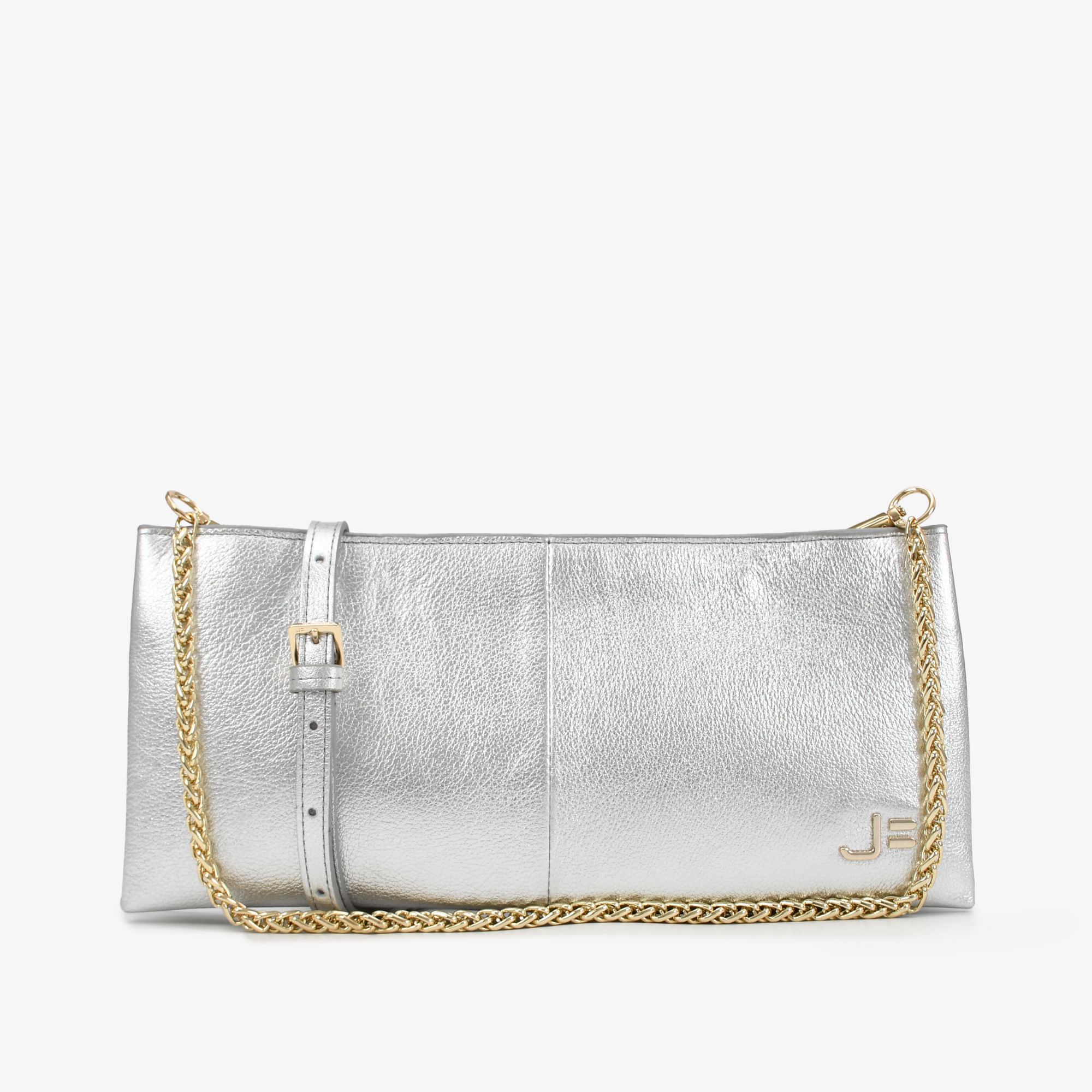 Bolsa Clutch Prata Couro