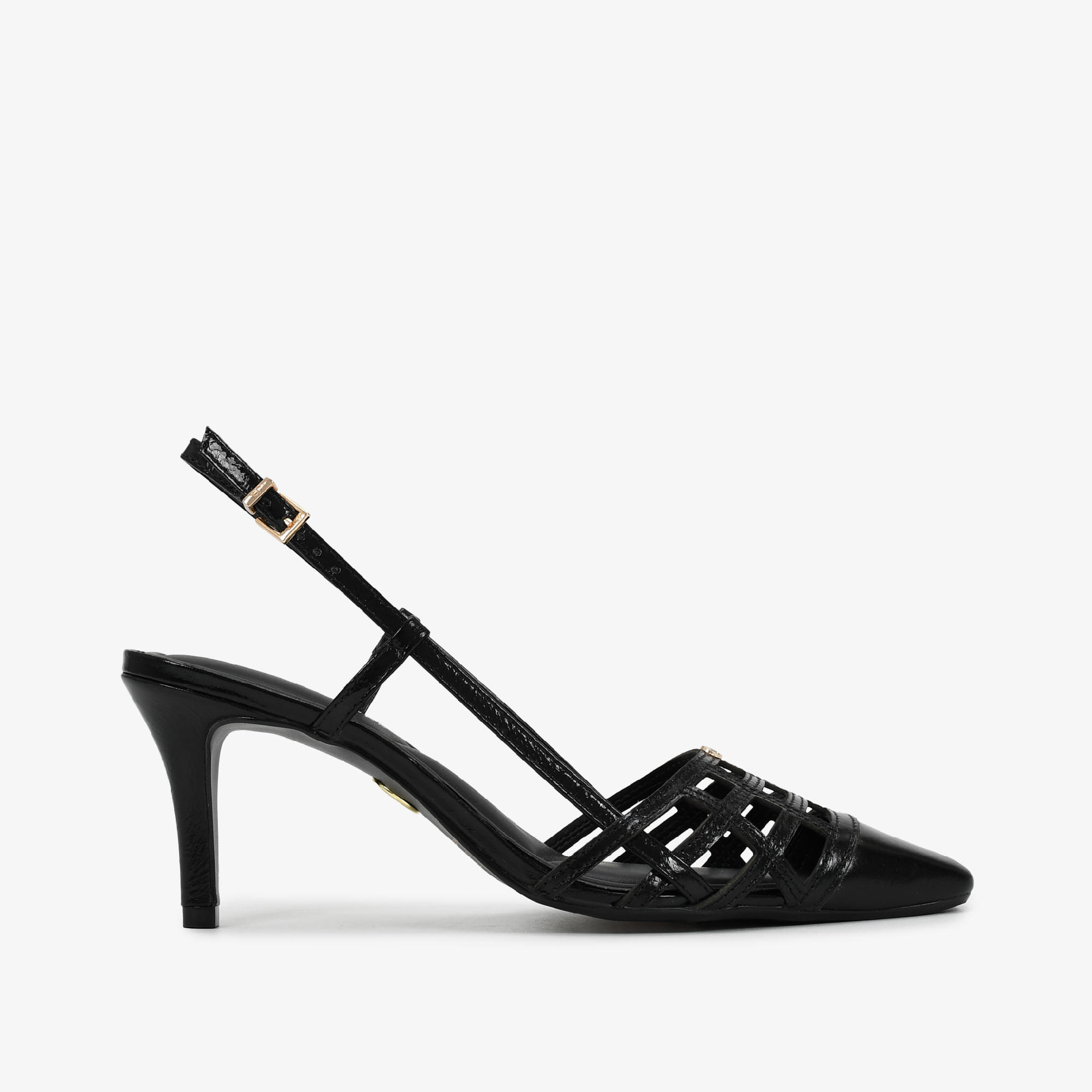 Slingback Preto Salto Fino Couro