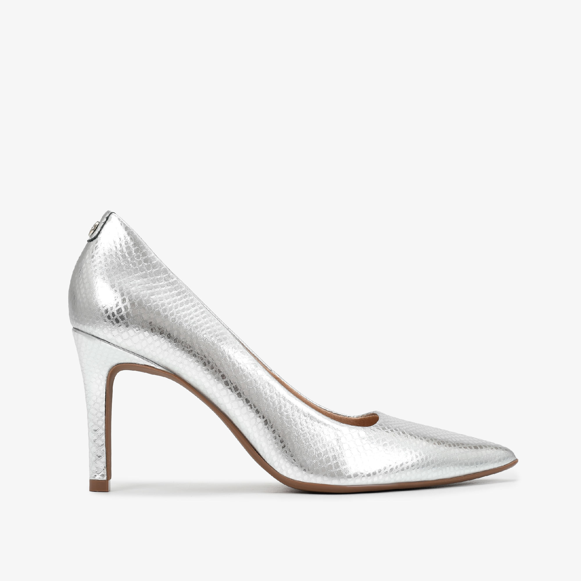 Scarpin Salto Fino Prata Couro