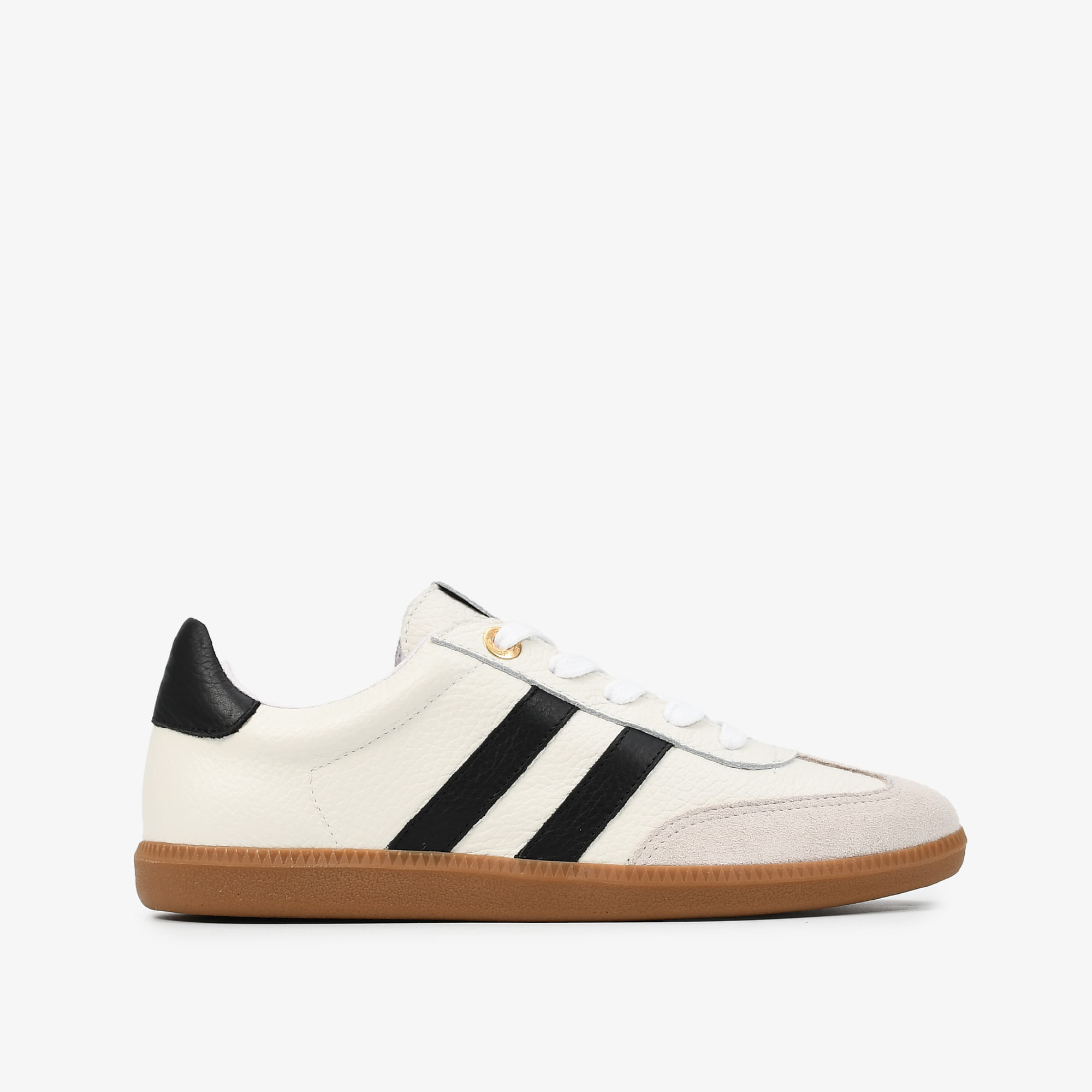 Tênis Branco Preto Listra Couro