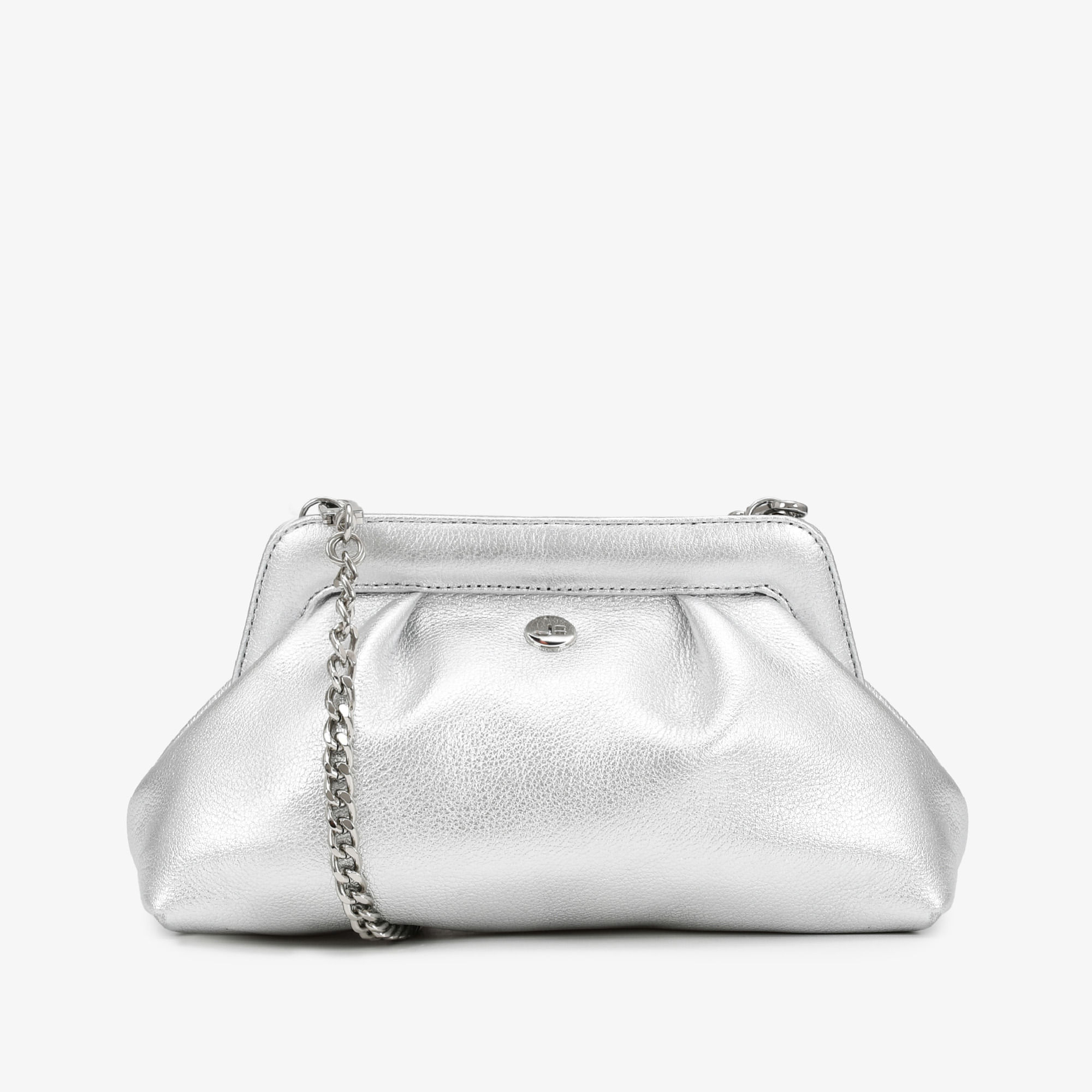 Bolsa Clutch Metal Prata Couro