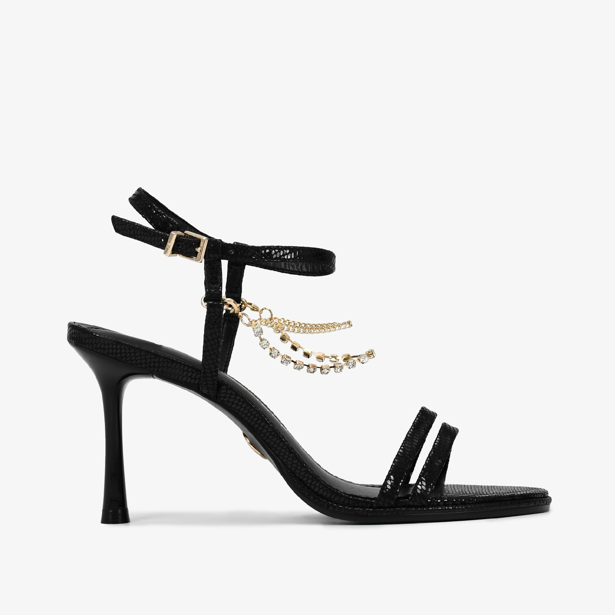 Sandália Salto Alto Preto Snake Couro