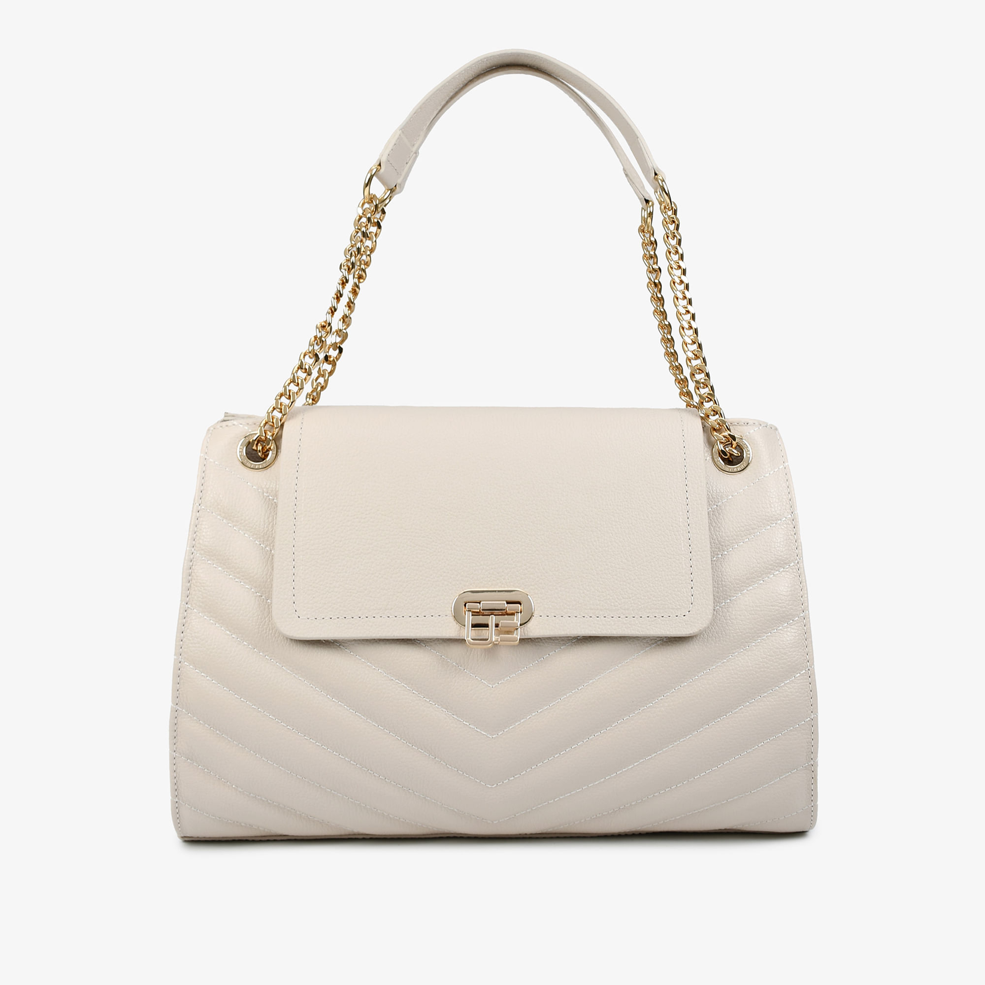 Bolsa De Ombro Off White Dourado Matelassê Couro
