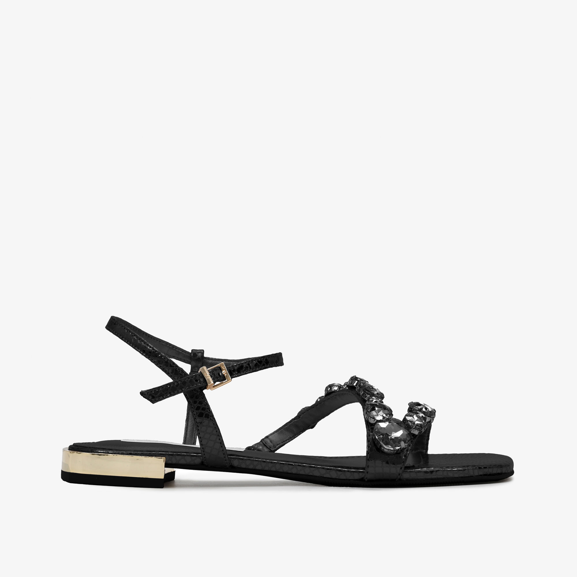 Sandália Dourado Preto Dourado Couro