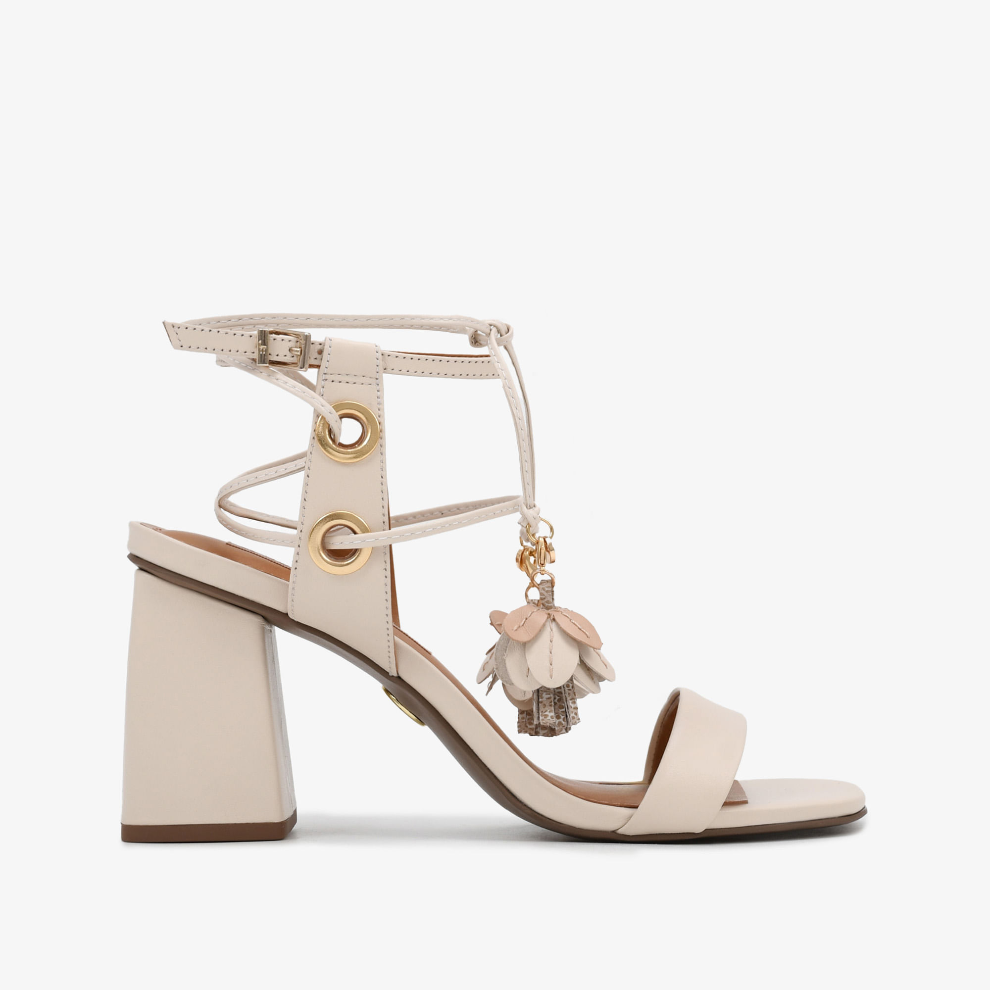Sandália Flores Off White Couro