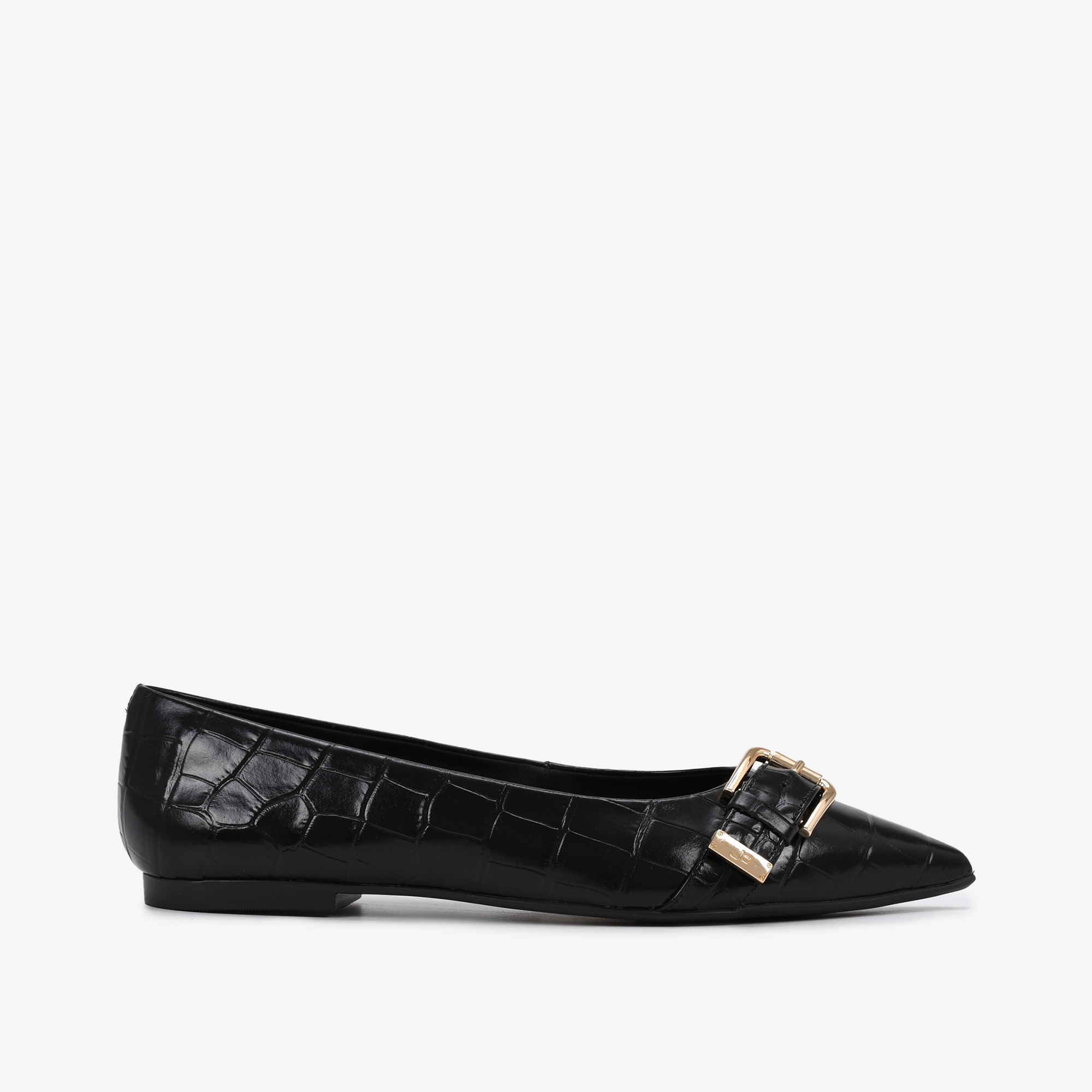 Sapatilha Bico Fino Preto Couro Croco