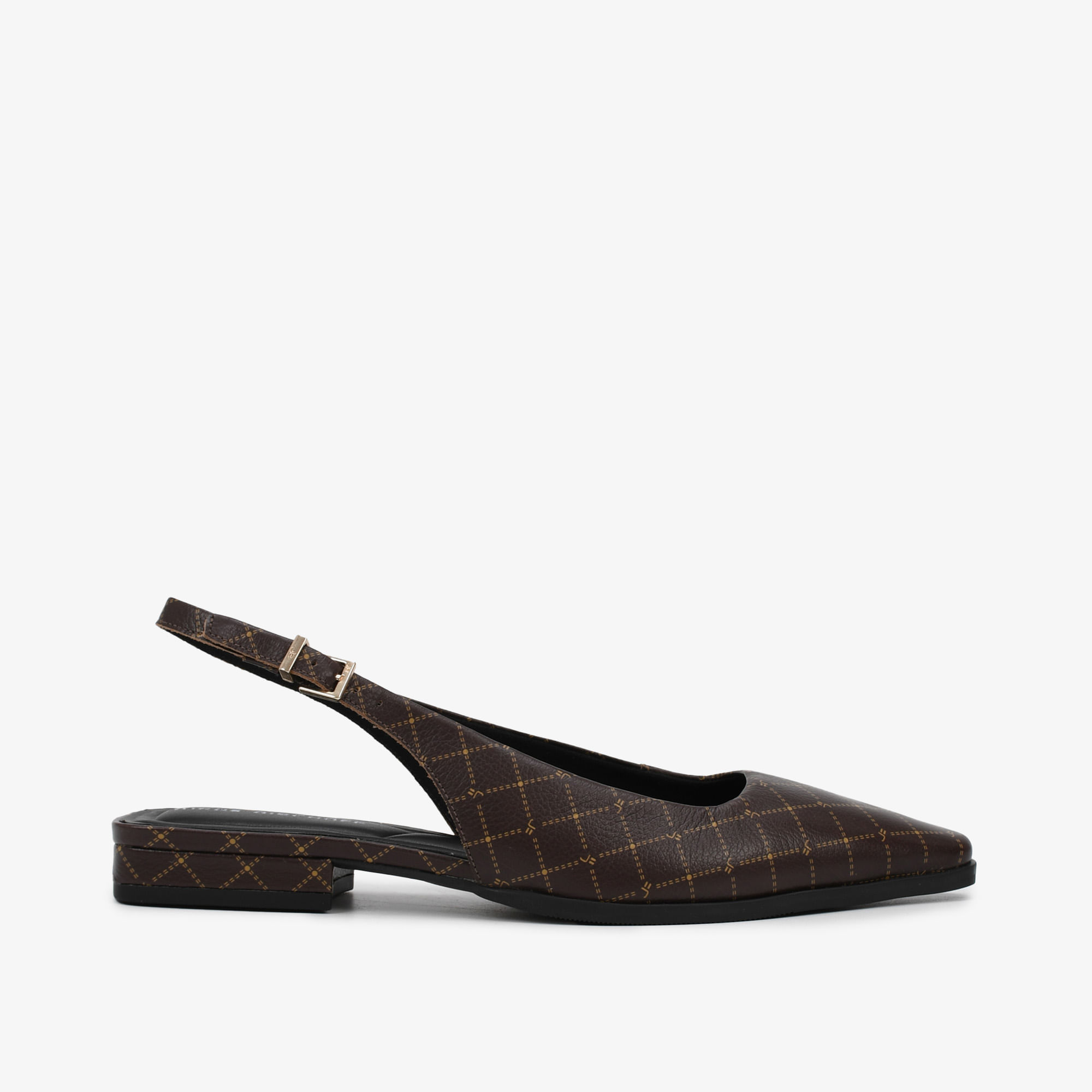 Slingback Salto Baixo Marrom Monograma Jb Couro