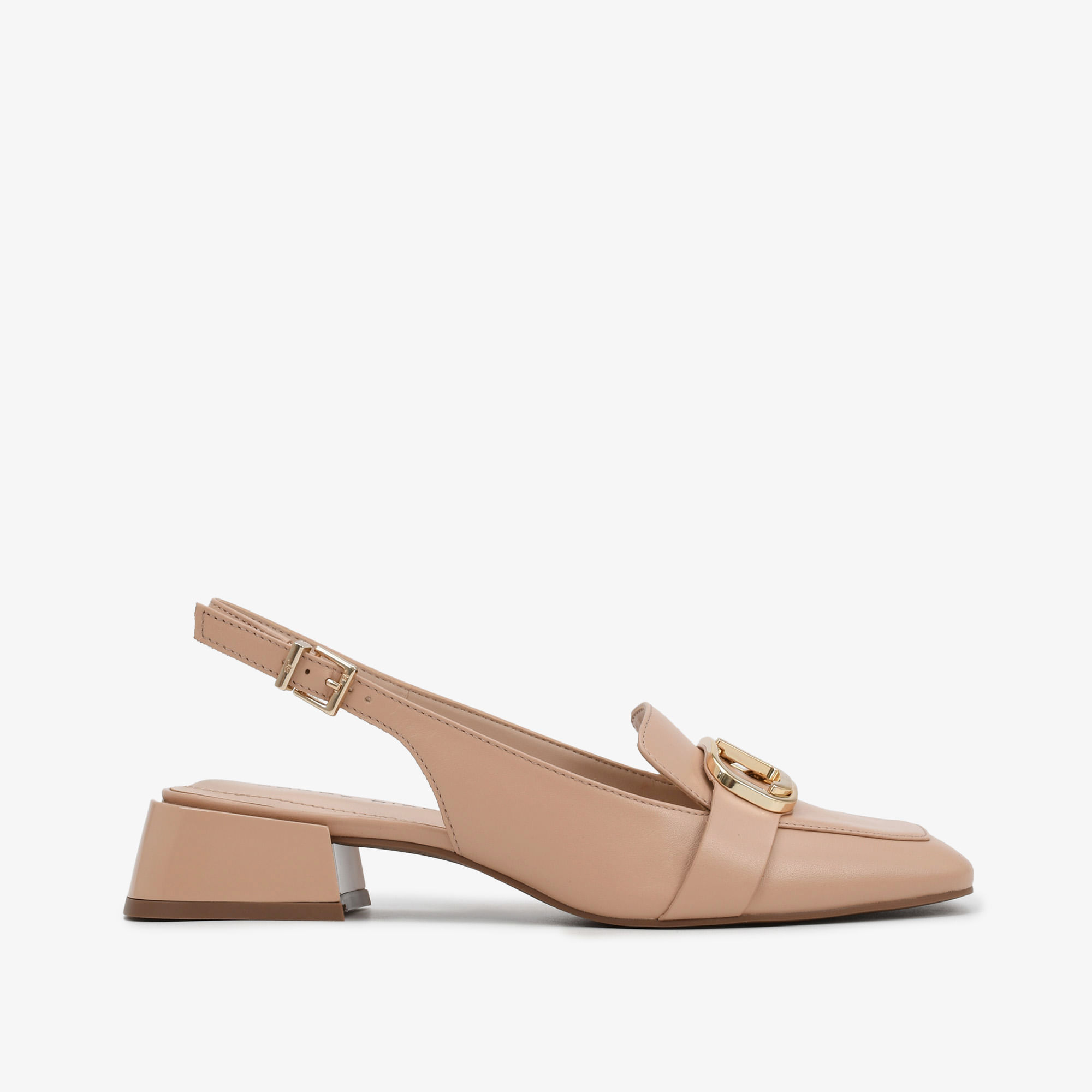 Slingback Salto Bloco Nude Couro