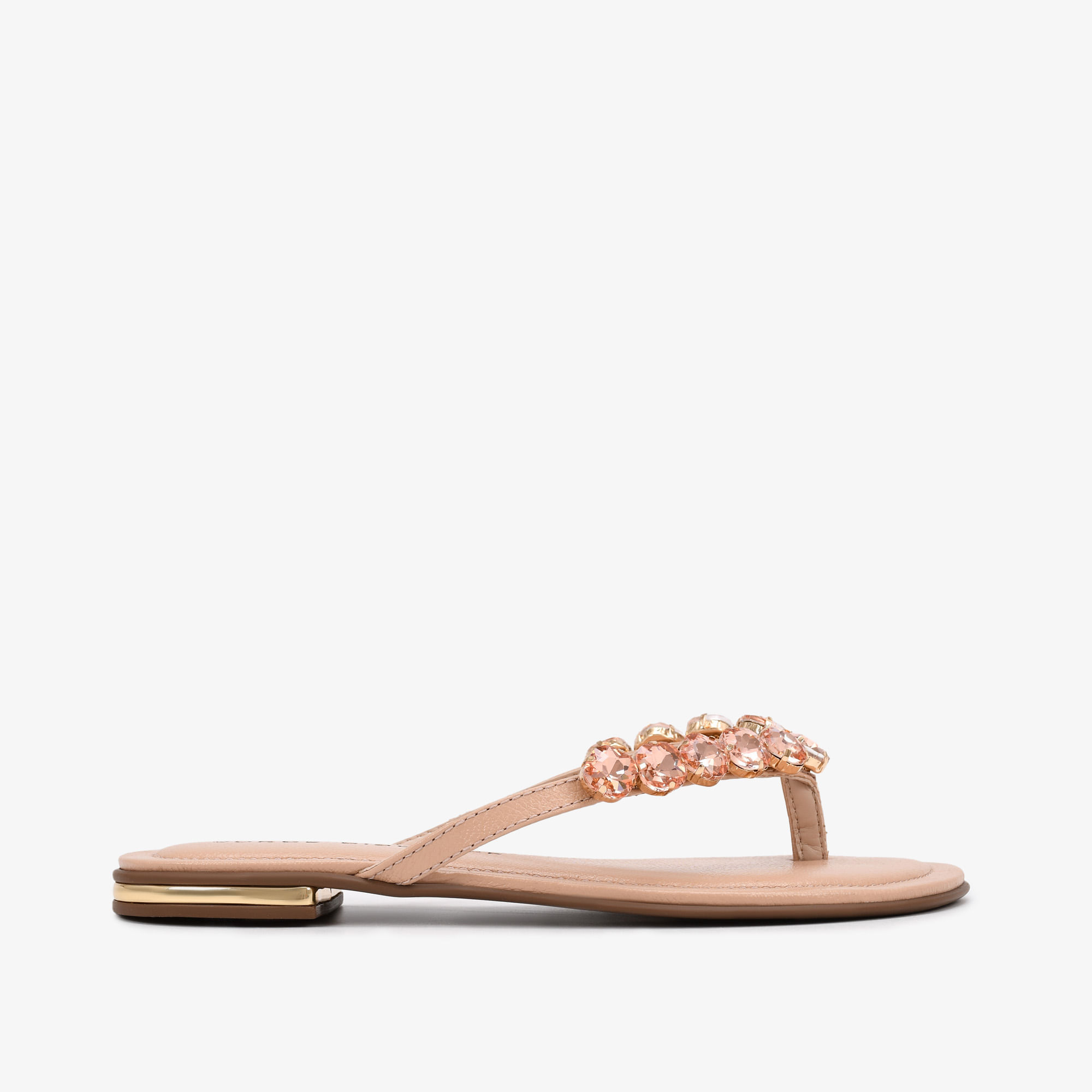 Chinelo Flat Pedrarias Nude Couro