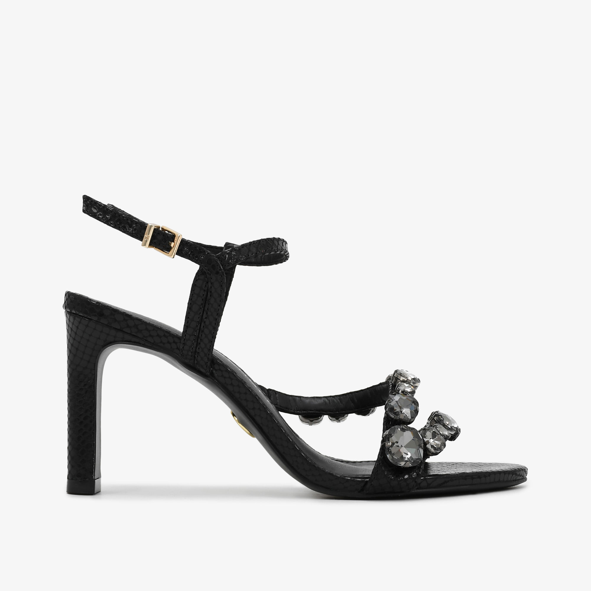 Sandália Salto Bloco Preto Couro