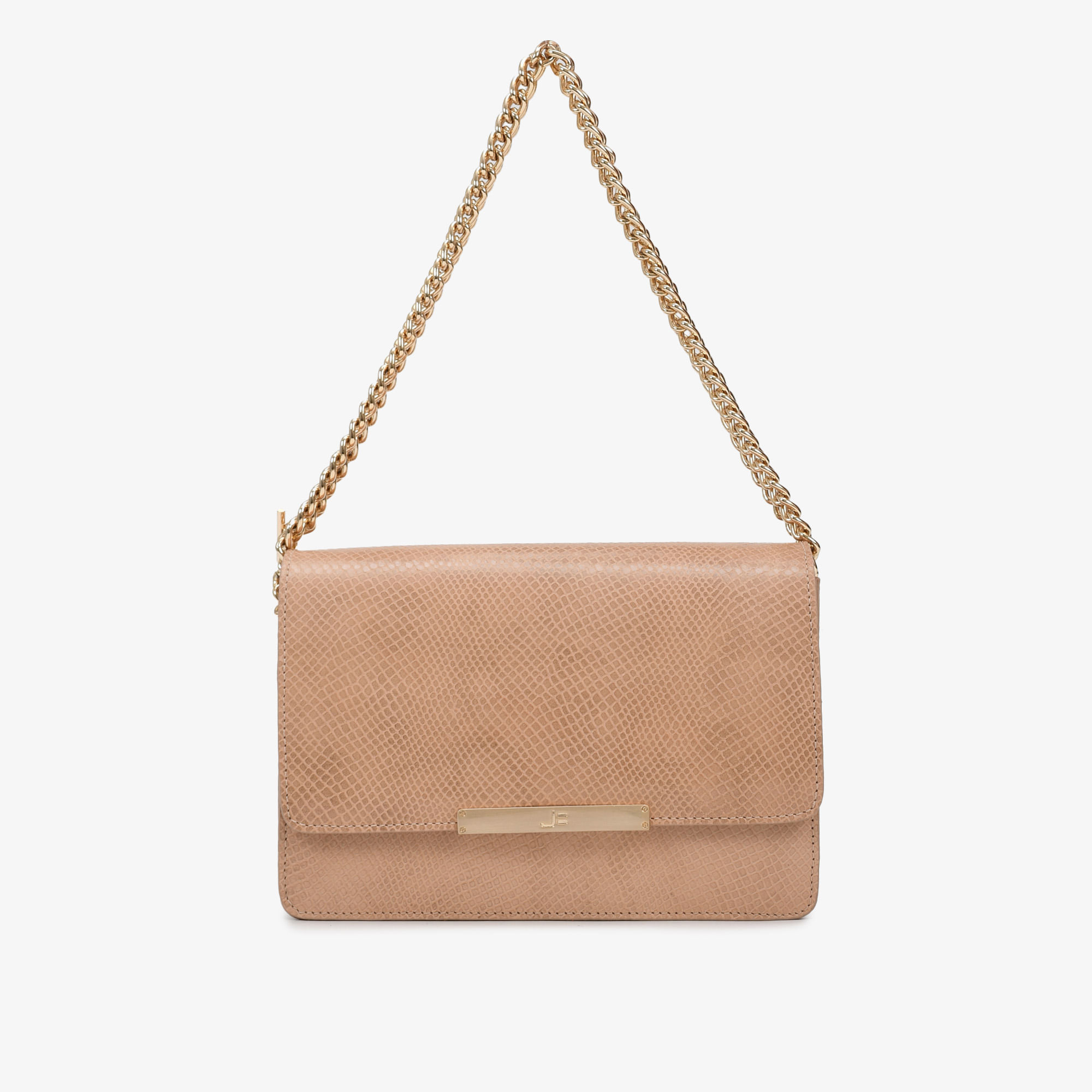 Bolsa Satchel Nude Dourado Couro