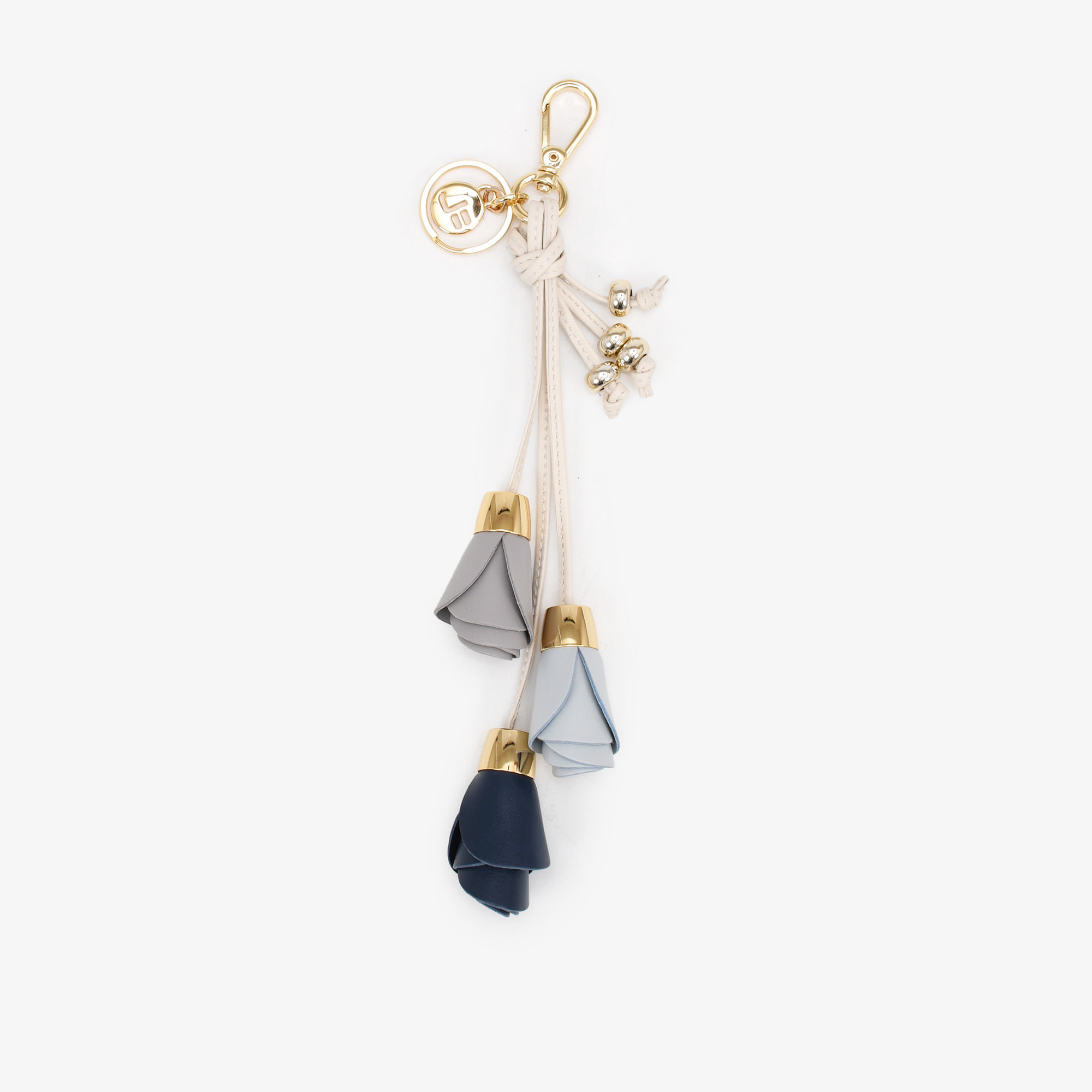 Bag Charm Flor Off White Azul Couro