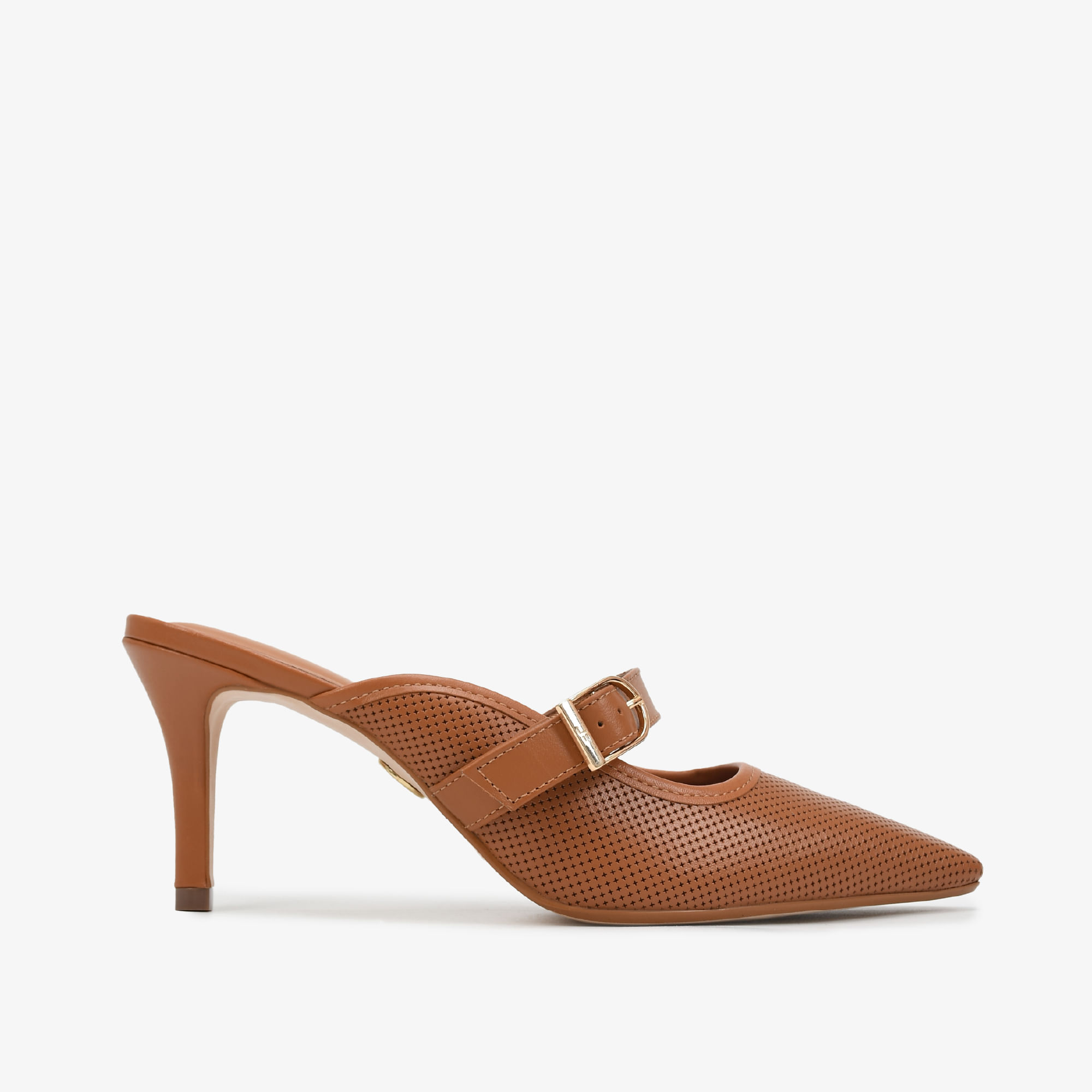 Mule Bico Quadrado Marrom Caramelo Couro