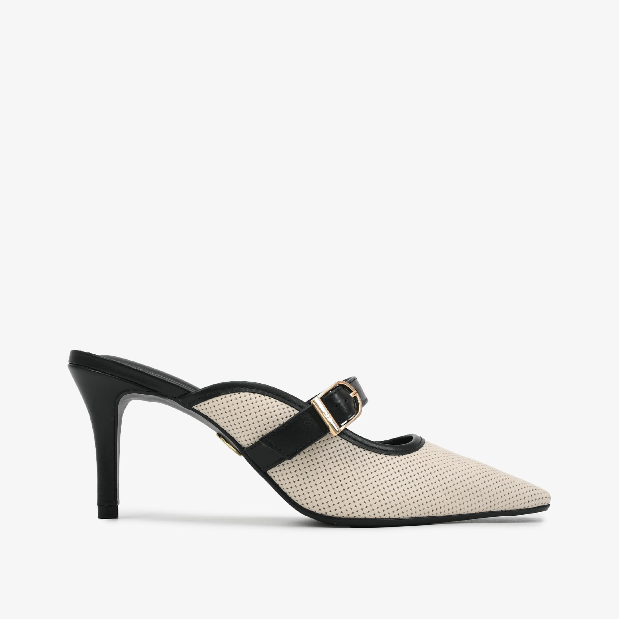 Mule Bico Quadrado Preto Branco Couro