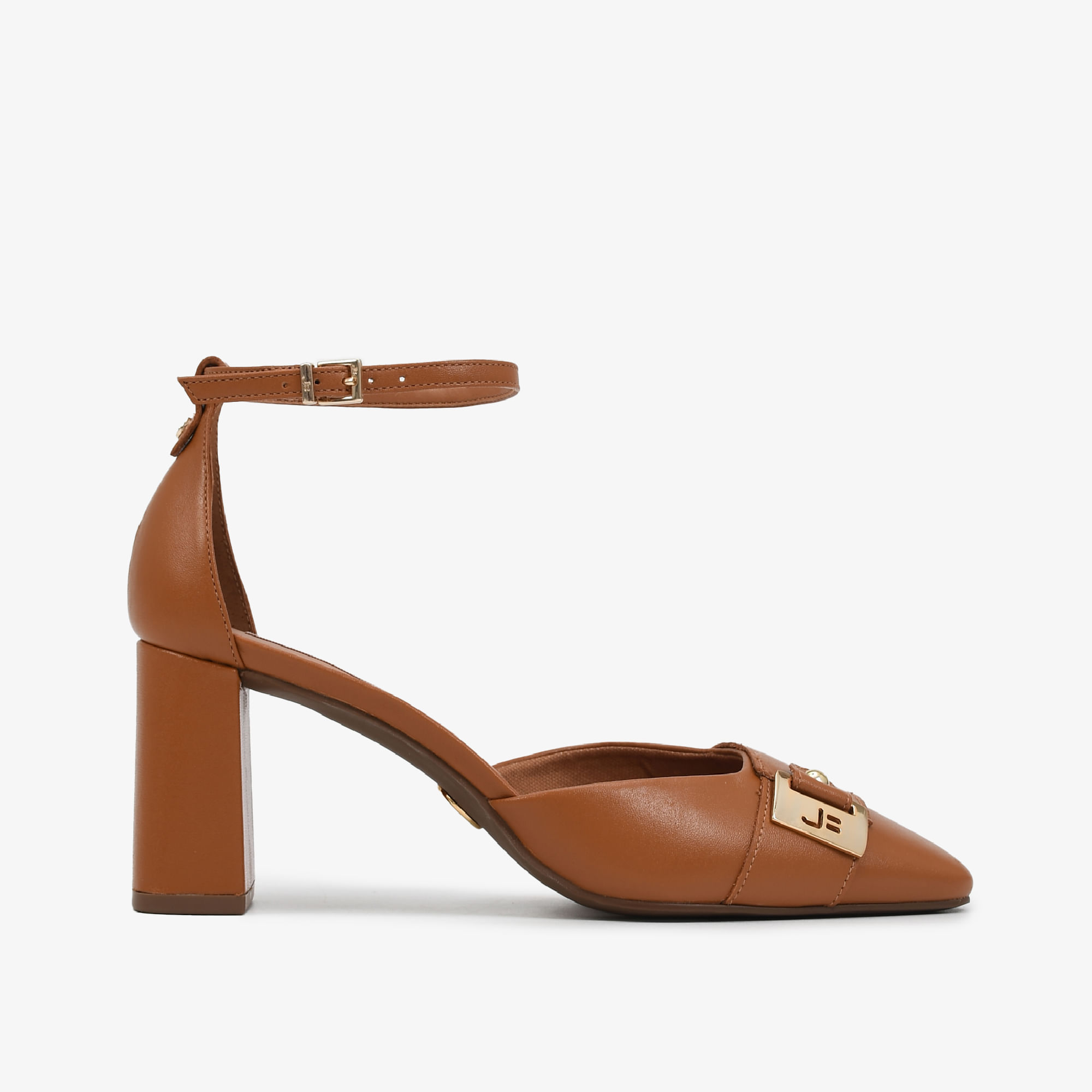 Scarpin Salto Bloco Marrom Caramelo Couro