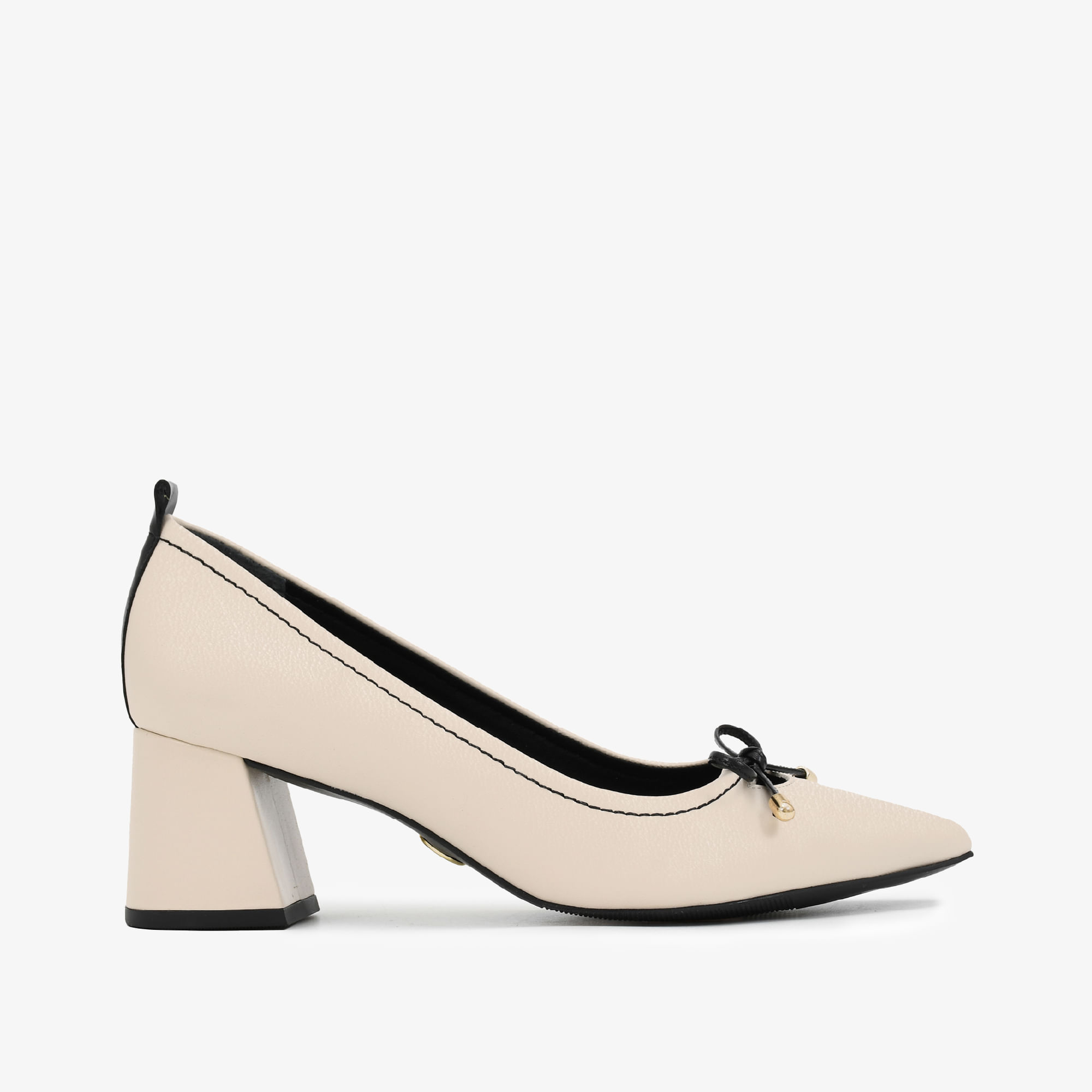 Scarpin Salto Bloco Preto E Branco Couro