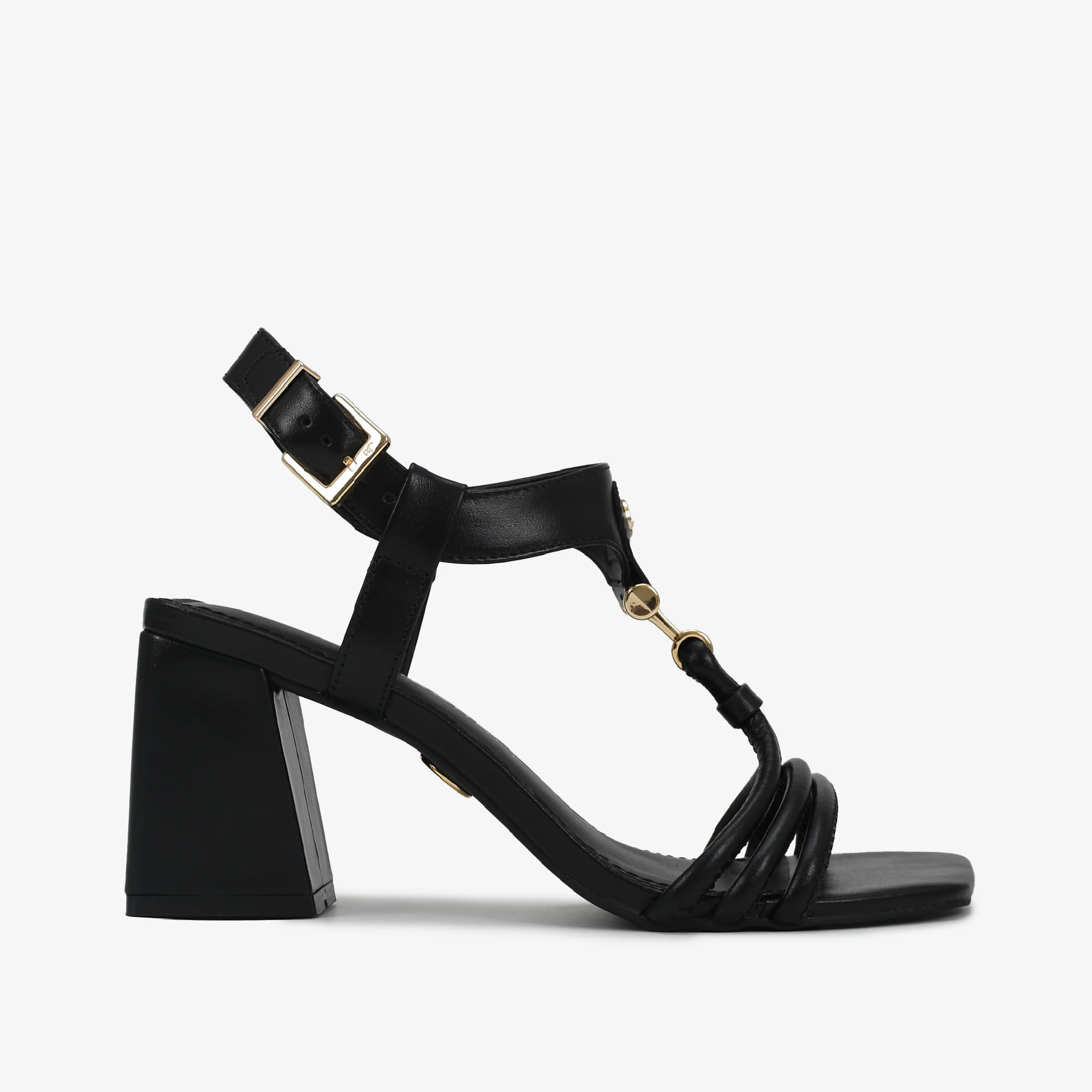 Sandália Salto Bloco Preto Couro